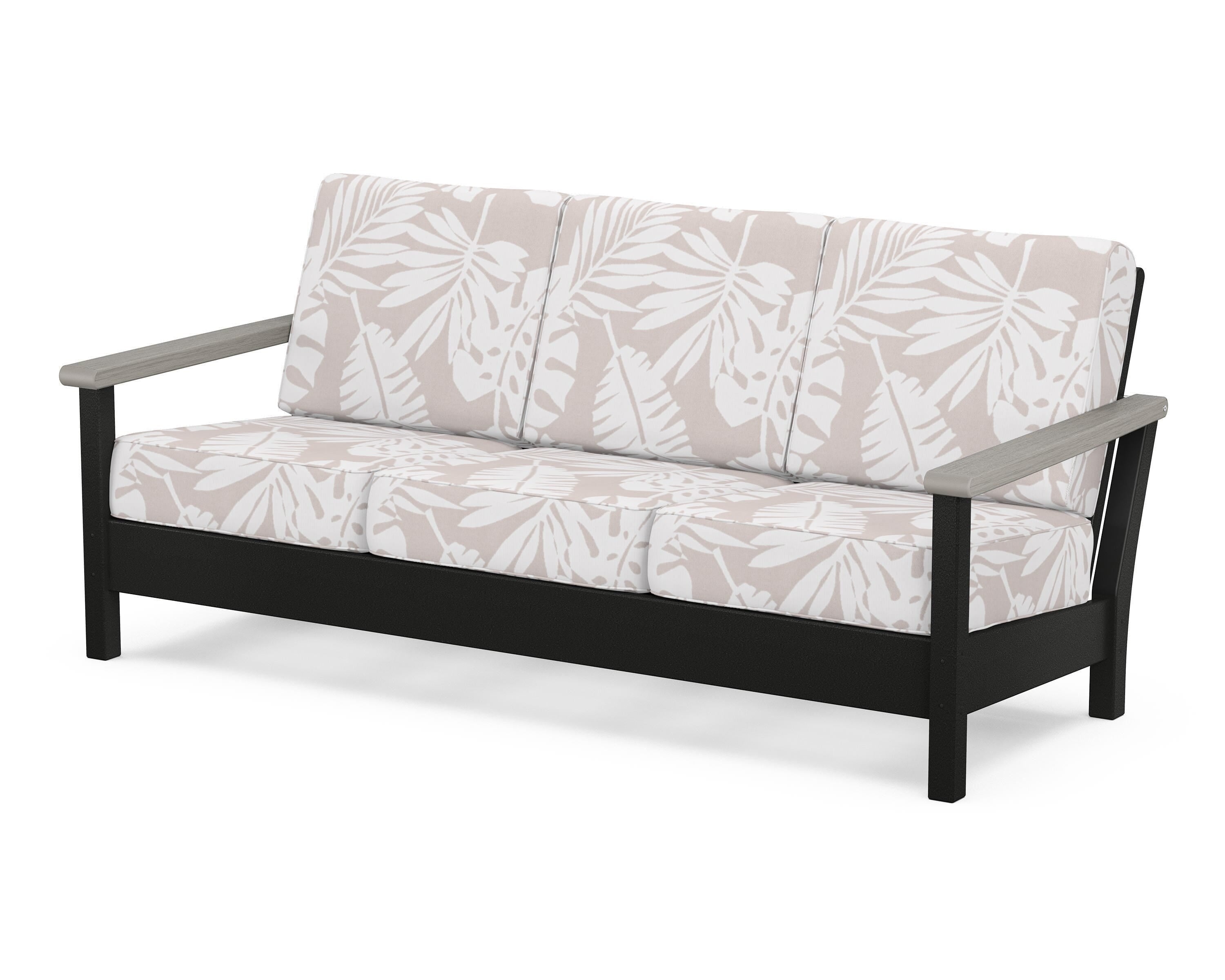POLYWOOD® Harbour Deep Seating Sofa in Black / Driftwood / Leaf Dune Burlap