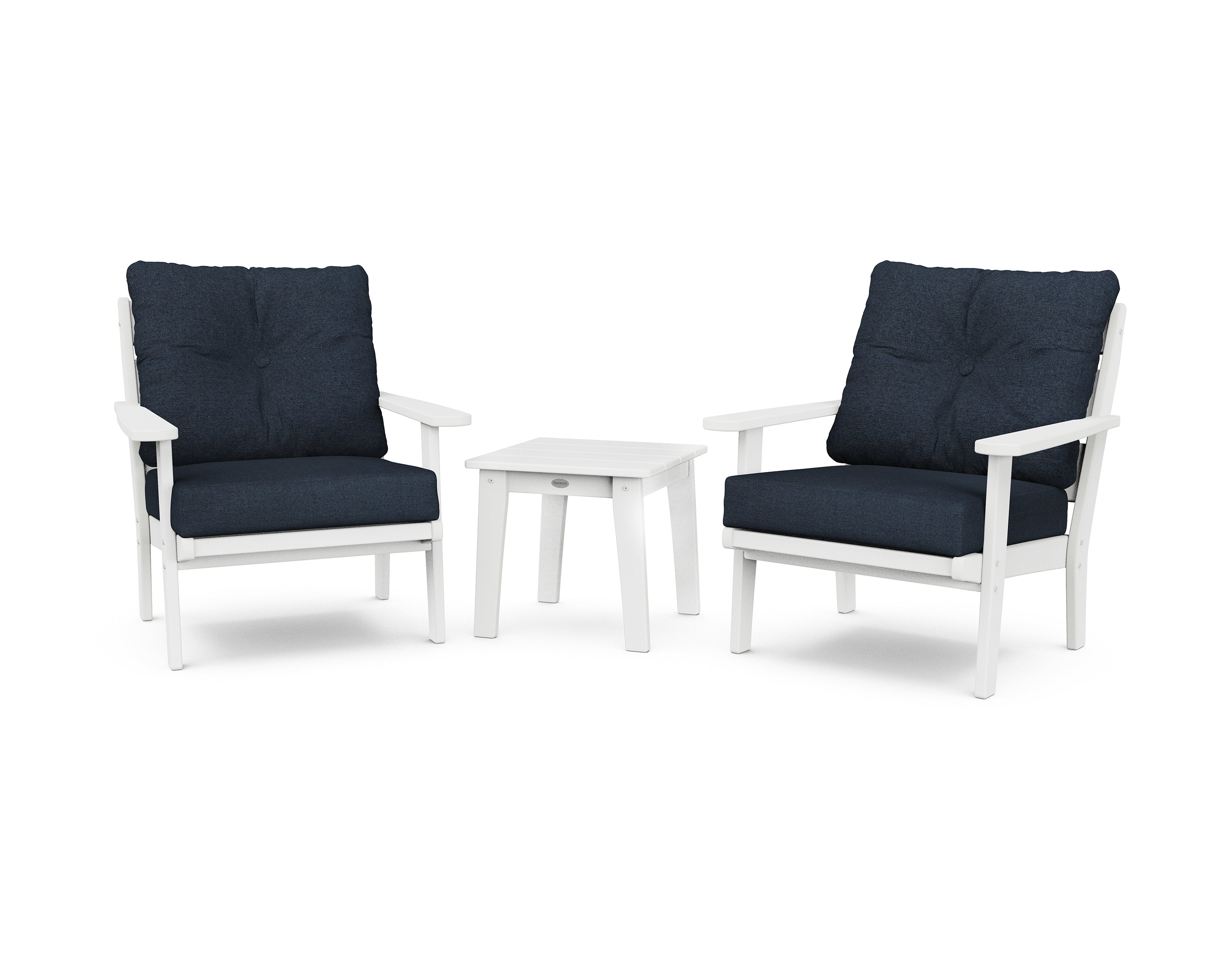 POLYWOOD® Lakeside 3-Piece Deep Seating Chair Set in White / Marine Indigo
