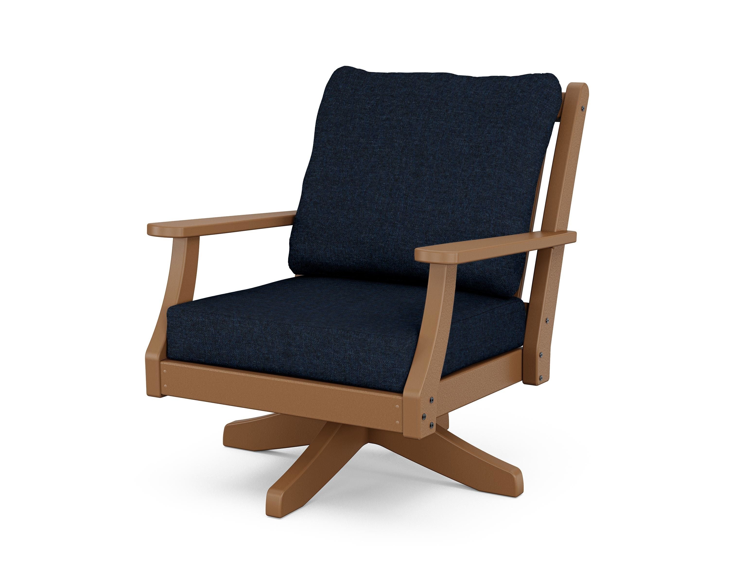 Country Living Wovendale Deep Seating Swivel Chair in Teak / Marine Indigo