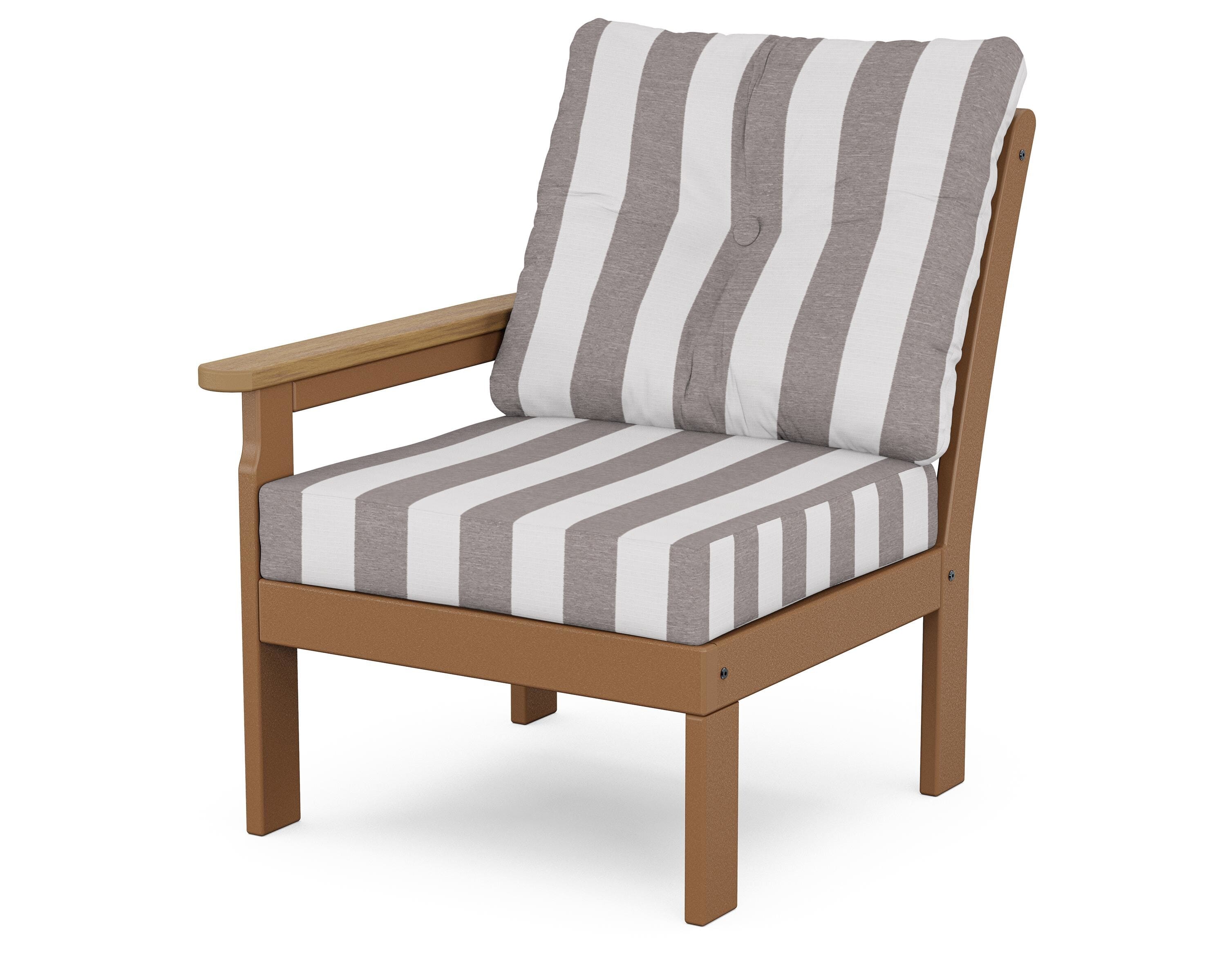 POLYWOOD® Vineyard Modular Left Arm Chair in Teak / Natural / Cabana Stripe Grey Mist