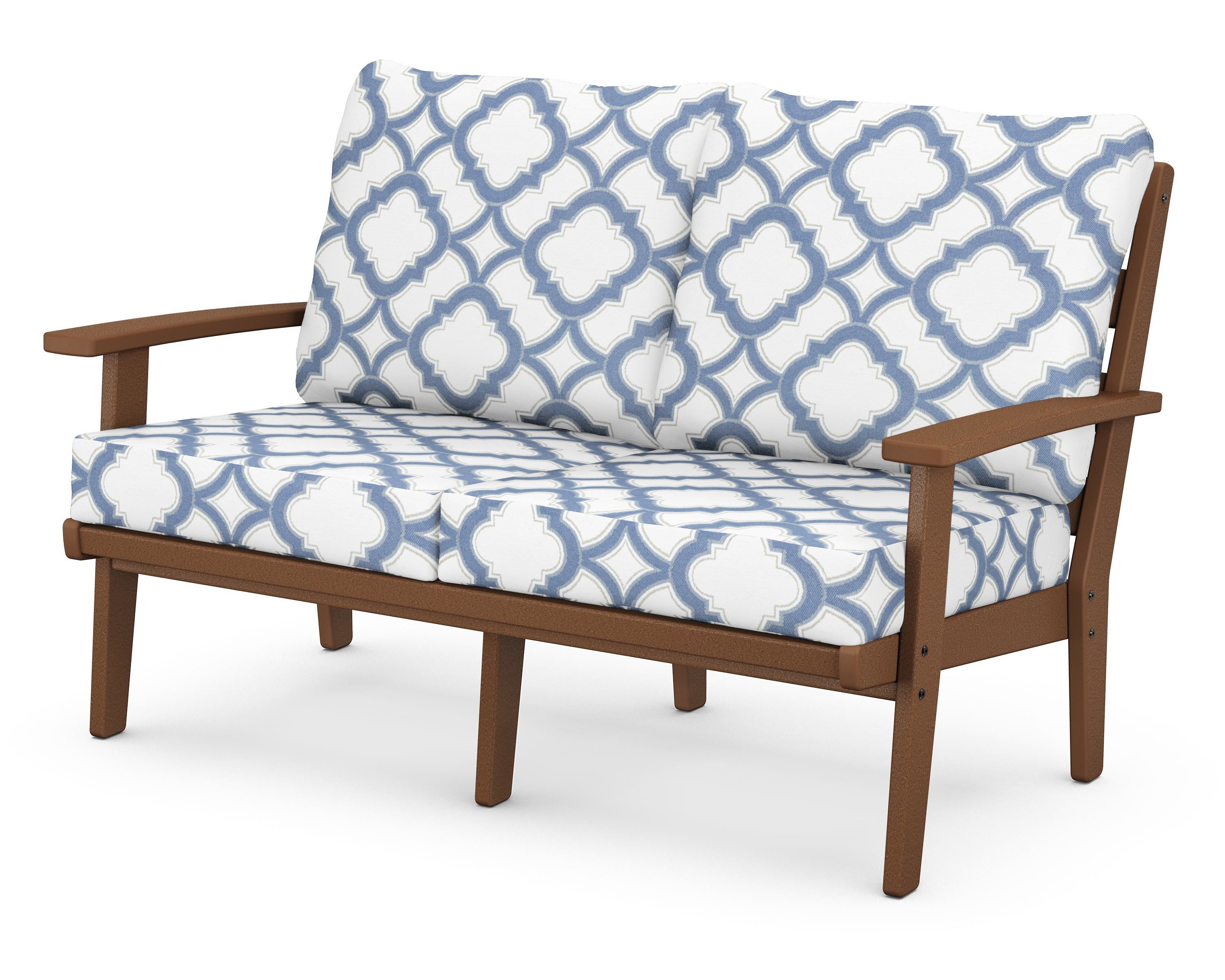 POLYWOOD® Grant Park Deep Seating Loveseat in Teak / Trellis Sky Blue