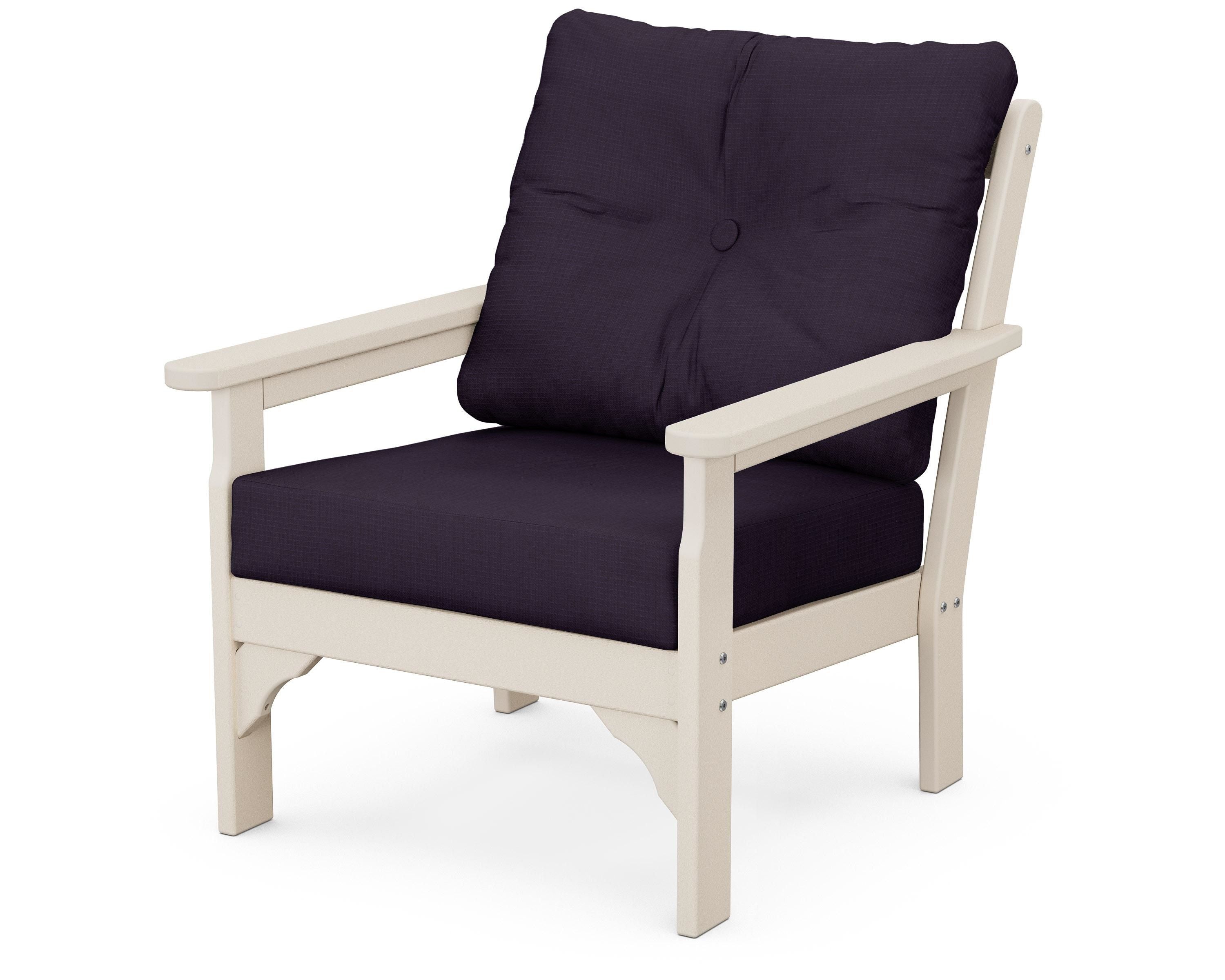 POLYWOOD® Vineyard Deep Seating Chair in Sand / Navy Linen