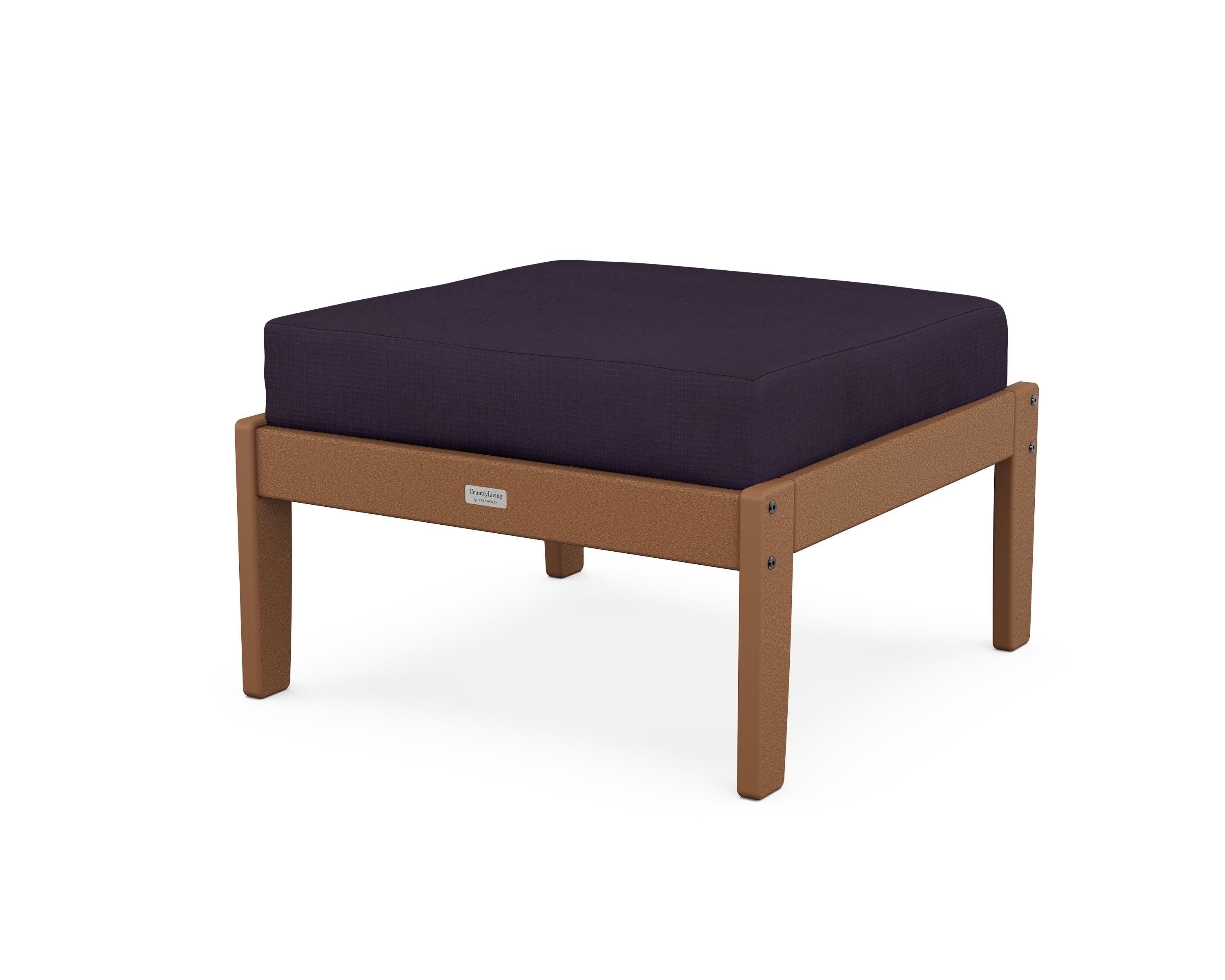 Country Living Cottage Deep Seating Ottoman in Teak / Navy Linen