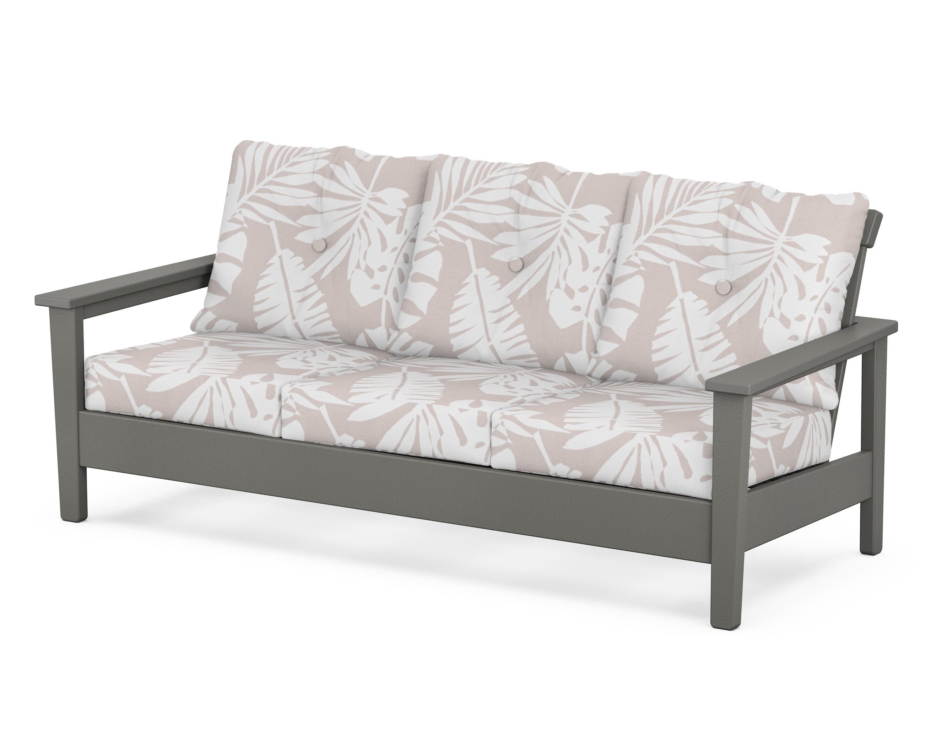 POLYWOOD® Prescott Deep Seating Sofa in Slate Grey / Leaf Dune Burlap