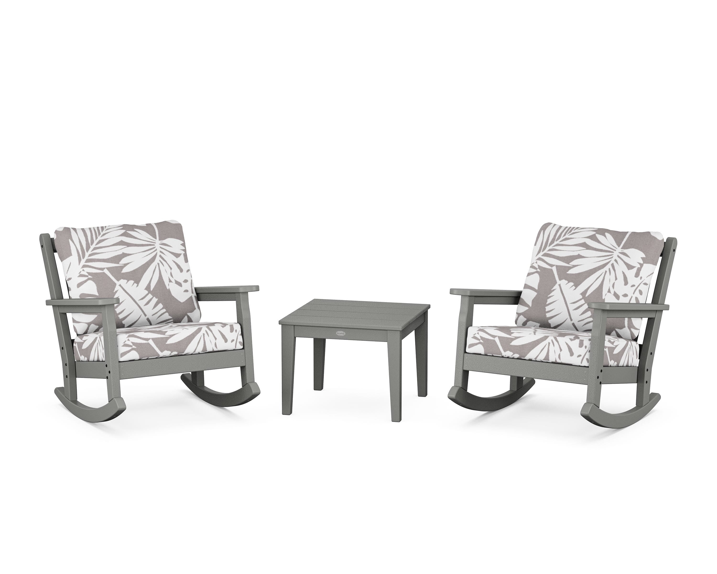POLYWOOD® Chippendale 3-Piece Deep Seating Rocker Set in Slate Grey / Leaf Grey Mist