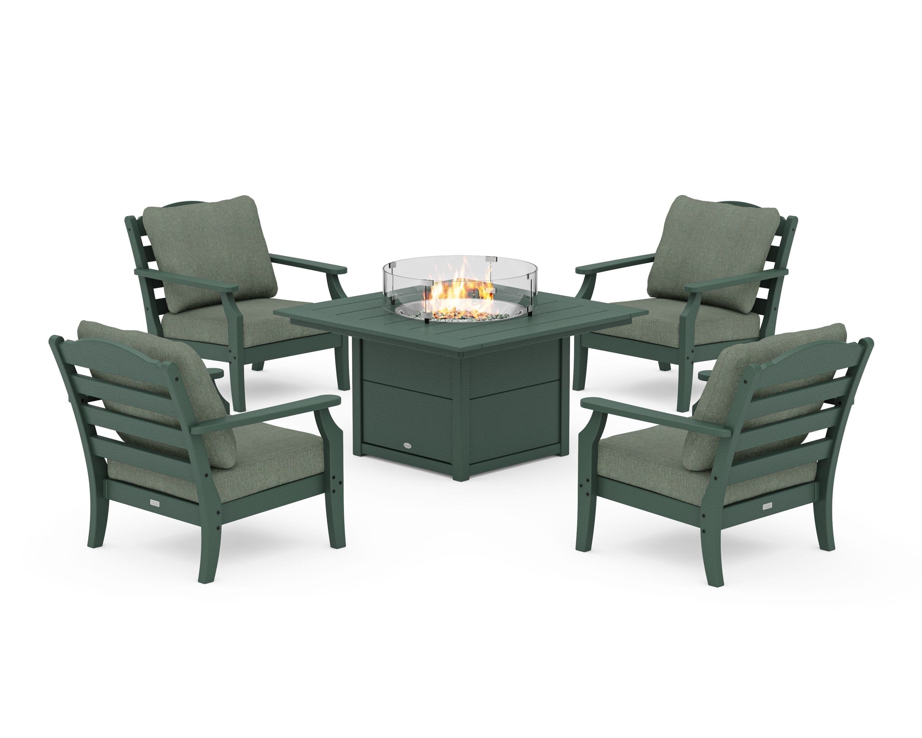 Draper James™ by POLYWOOD® Savannah 5-Piece Deep Seating Set with Fire Pit Table in Green / Cast Sage