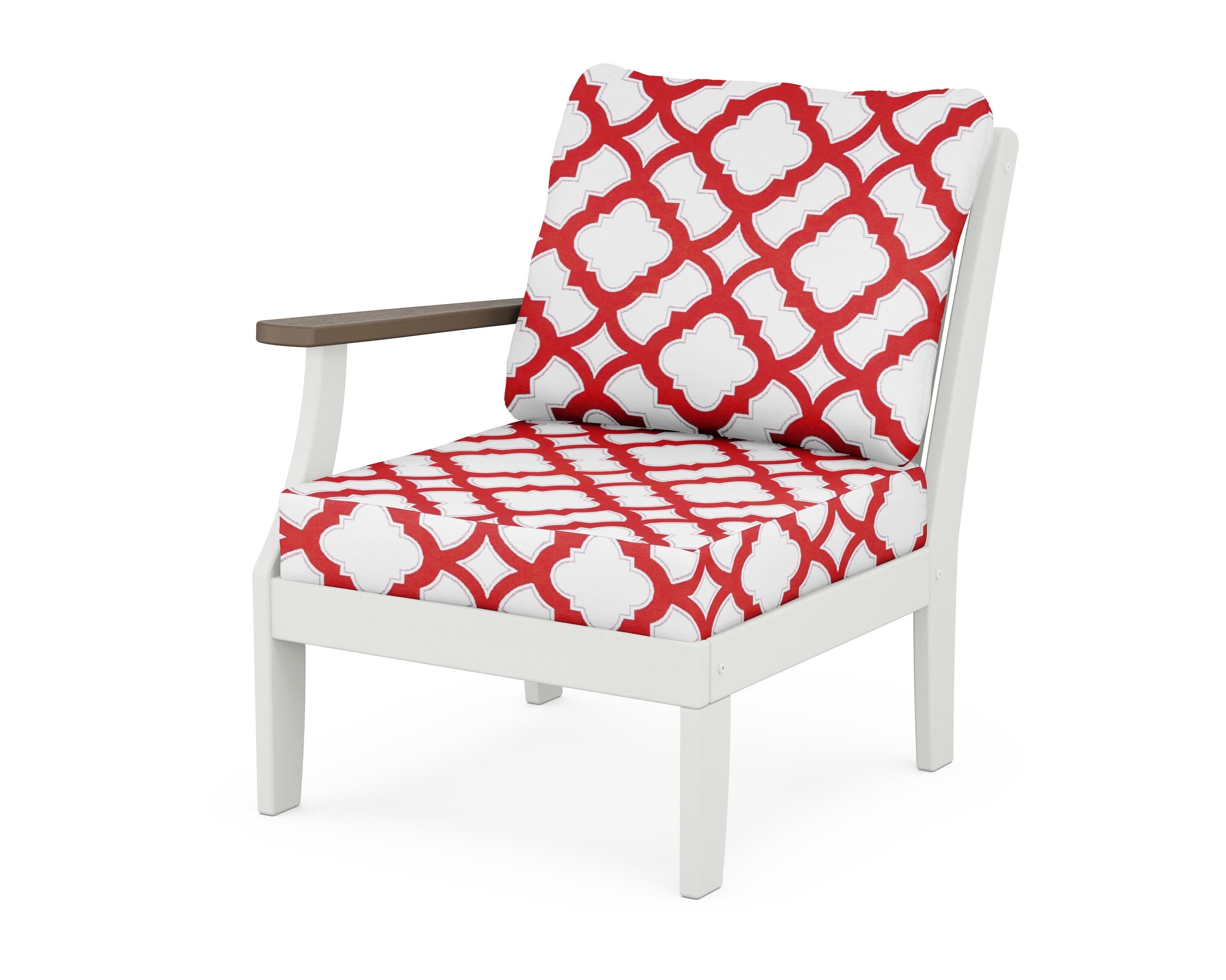 POLYWOOD® Braxton Modular Left Arm Chair in White / Kona / Trellis Crimson