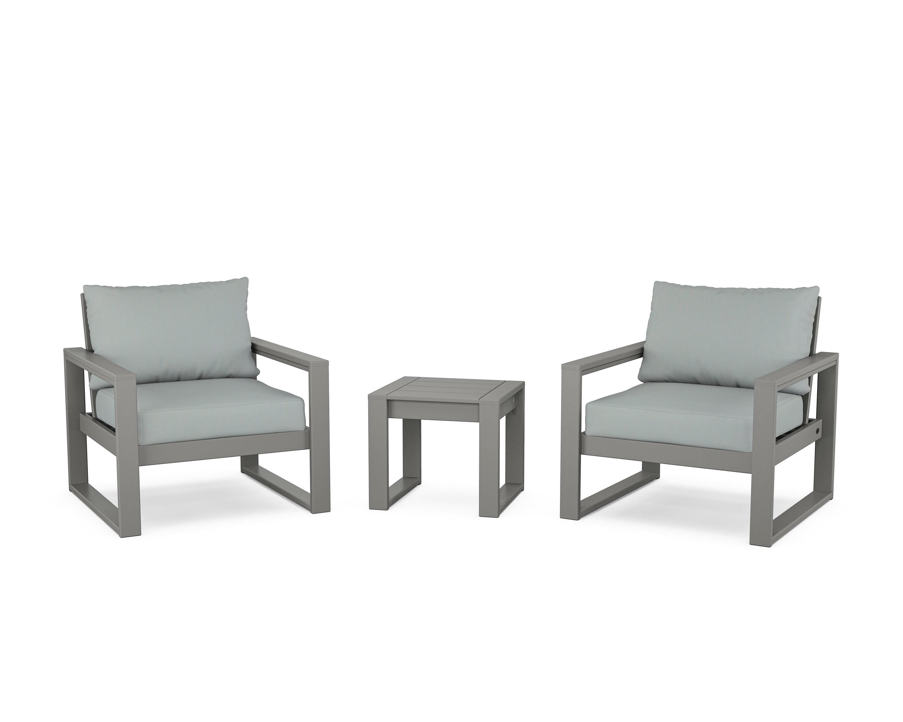 POLYWOOD® EDGE Sectional 3-Piece Deep Seating Set in Slate Grey / Spa