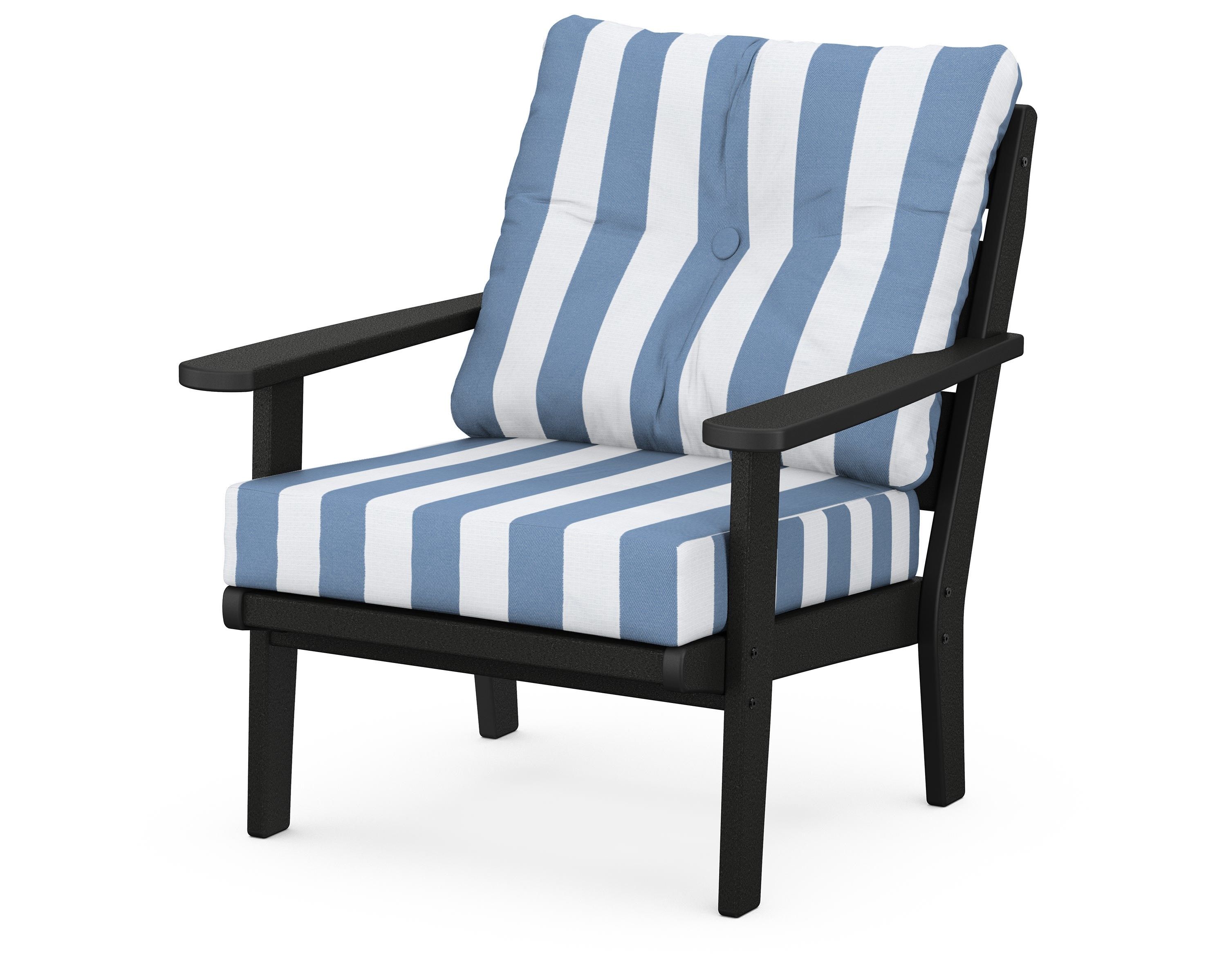 POLYWOOD® Lakeside Deep Seating Chair in Black / Cabana Stripe Sky Blue