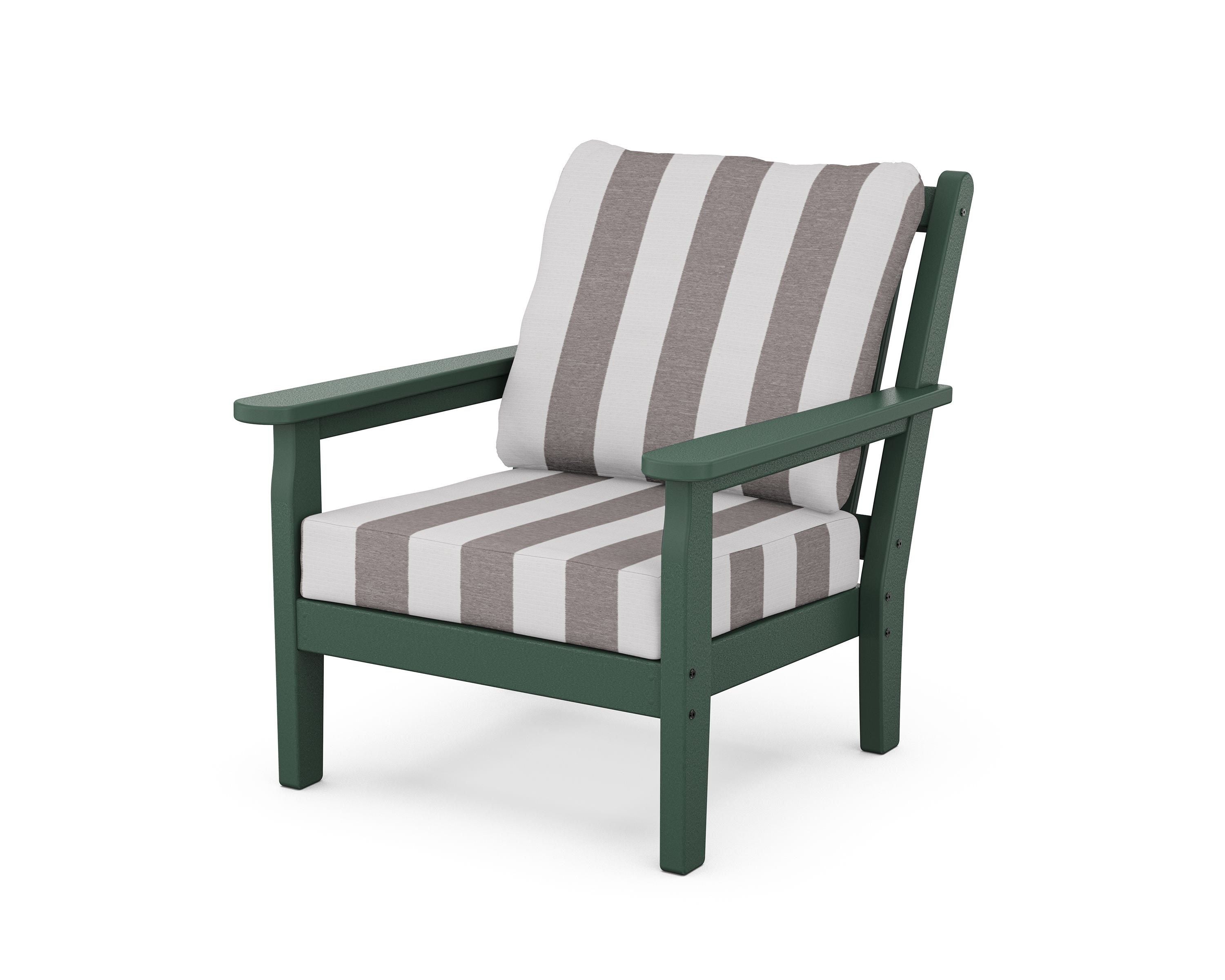 POLYWOOD® Chippendale Deep Seating Chair in Green / Cabana Stripe Grey Mist