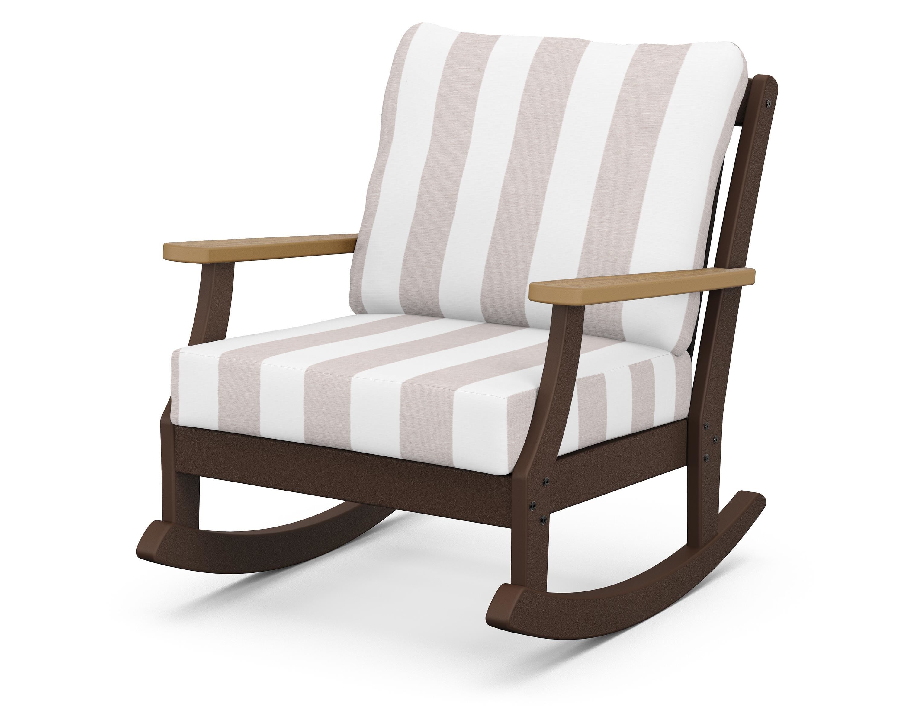 POLYWOOD® Braxton Deep Seating Rocking Chair in Mahogany / Natural / Cabana Stripe Dune Burlap