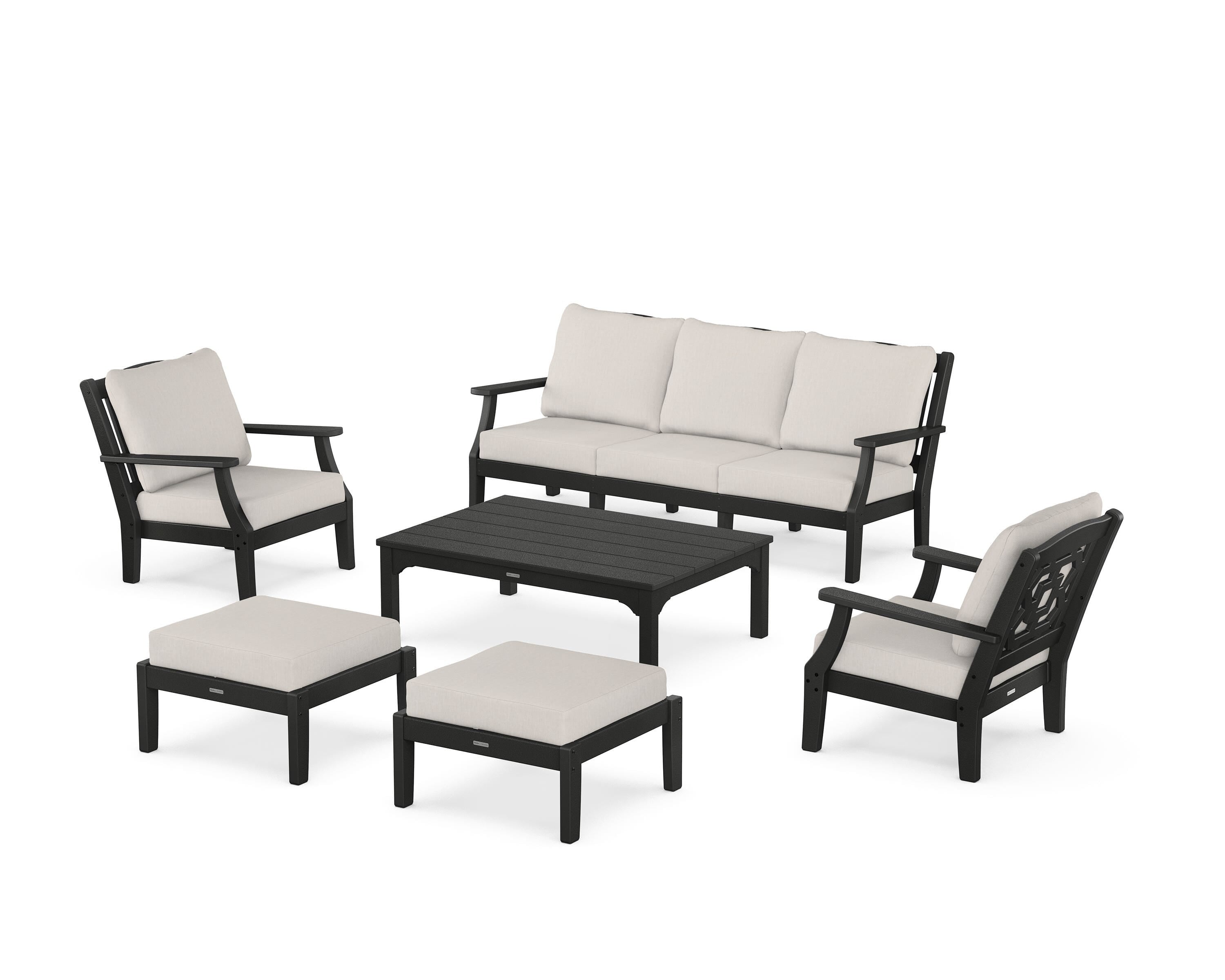 Martha Stewart by POLYWOOD® Chinoiserie 6-Piece Lounge Sofa Set in Black / Cast Ash