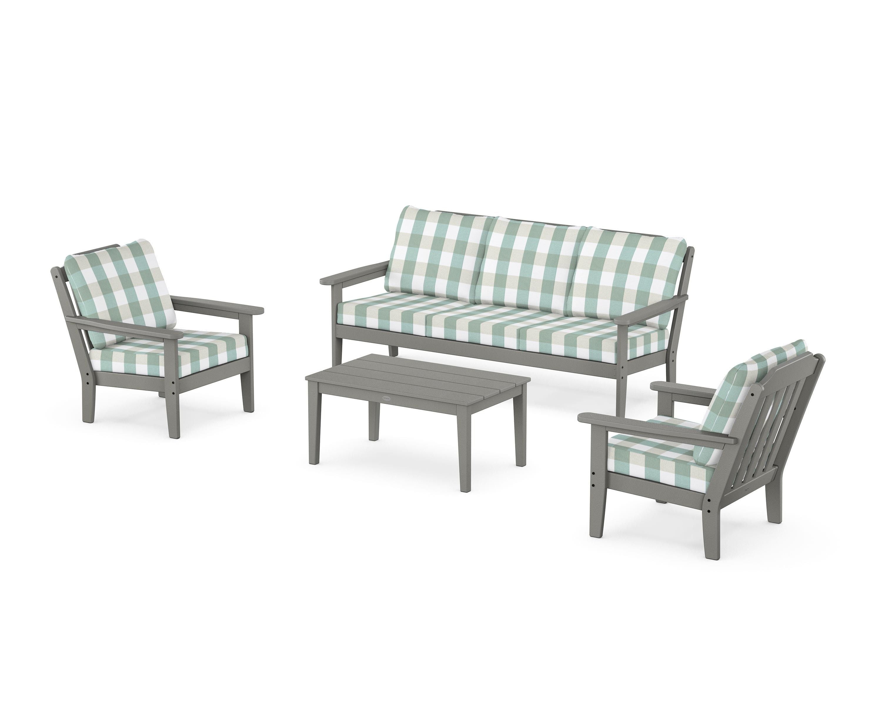 Country Living Cottage 4-Piece Deep Seating Set with Sofa in Slate Grey / Buffalo Plaid Glacier Spa