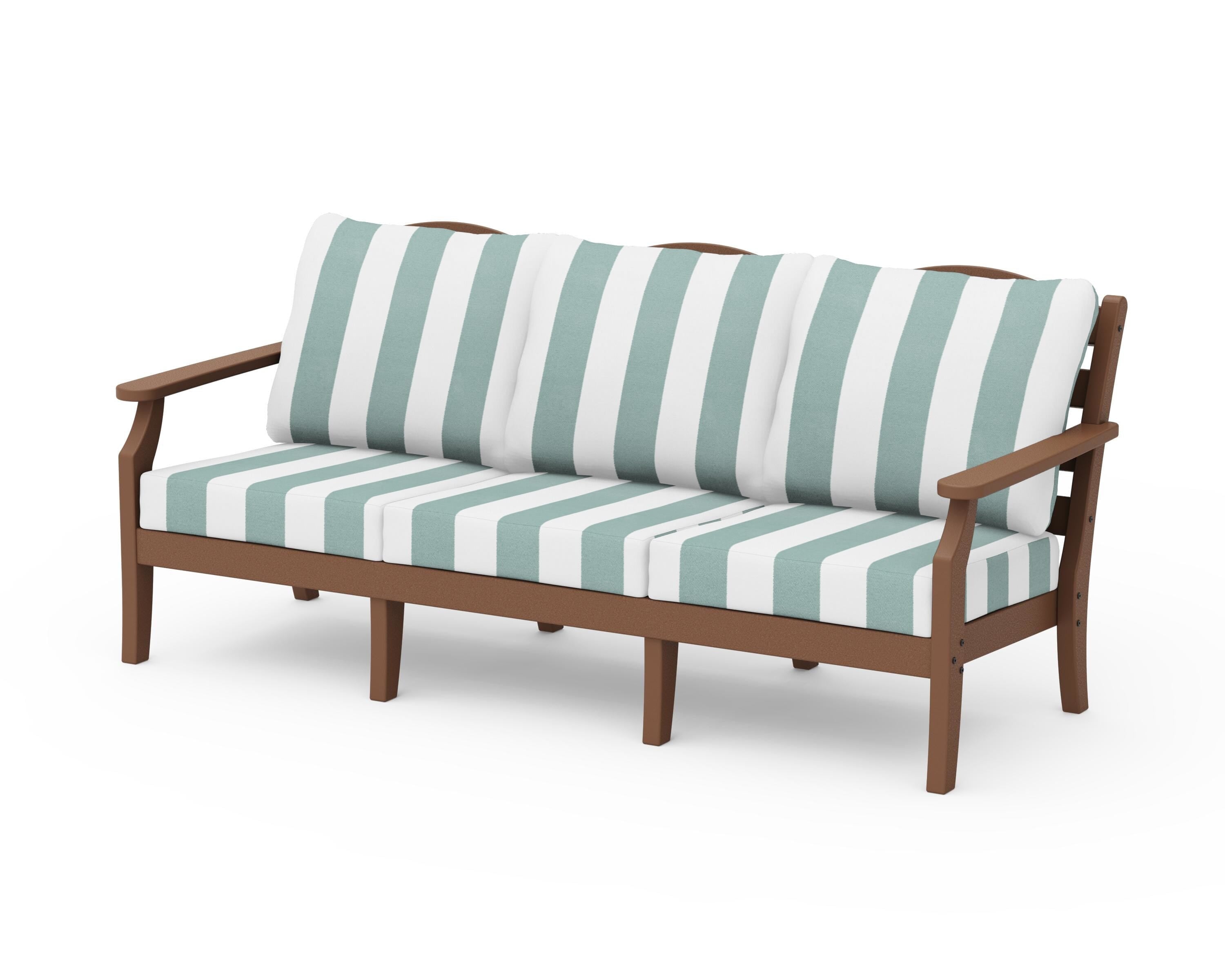Draper James™ by POLYWOOD® Savannah Deep Seating Sofa in Teak / Cabana Stripe Glacier Spa