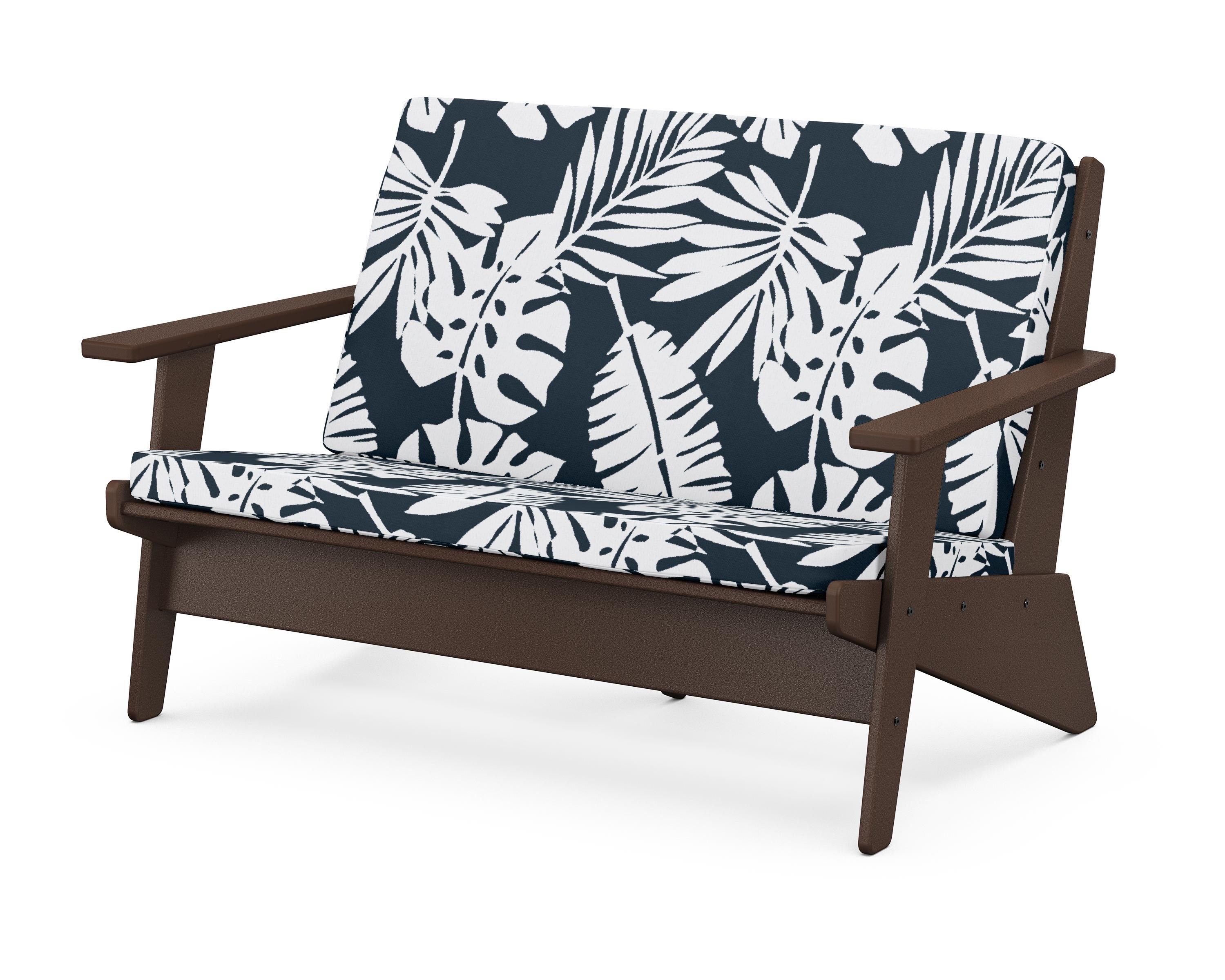 POLYWOOD® Riviera Modern Lounge Loveseat in Mahogany / Leaf Marine Indigo