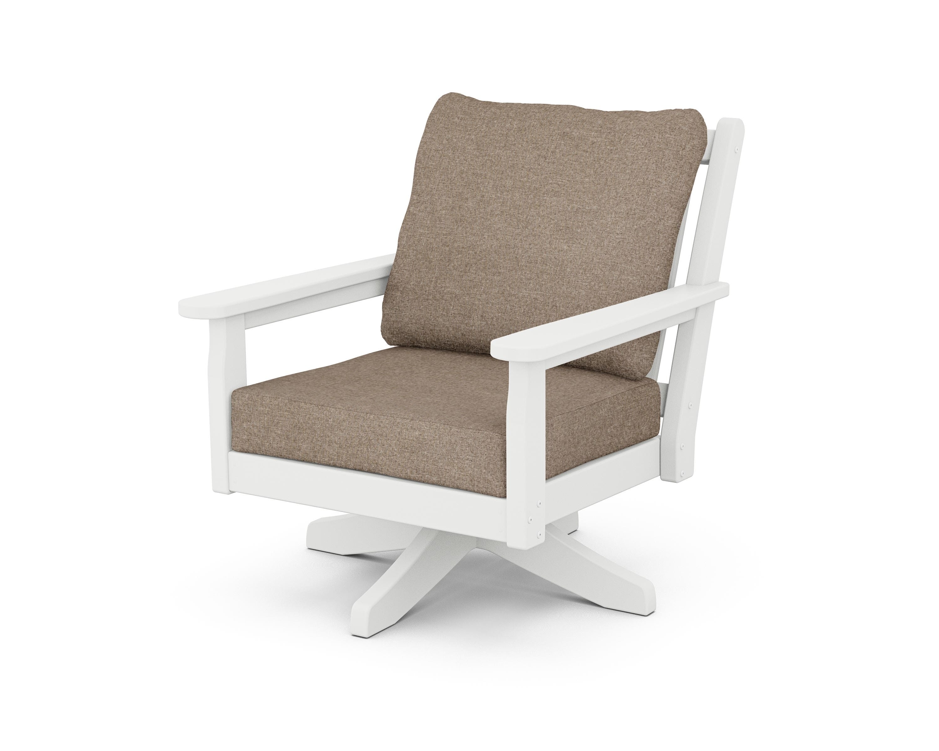 POLYWOOD® Chippendale Deep Seating Swivel Chair in White / Spiced Burlap