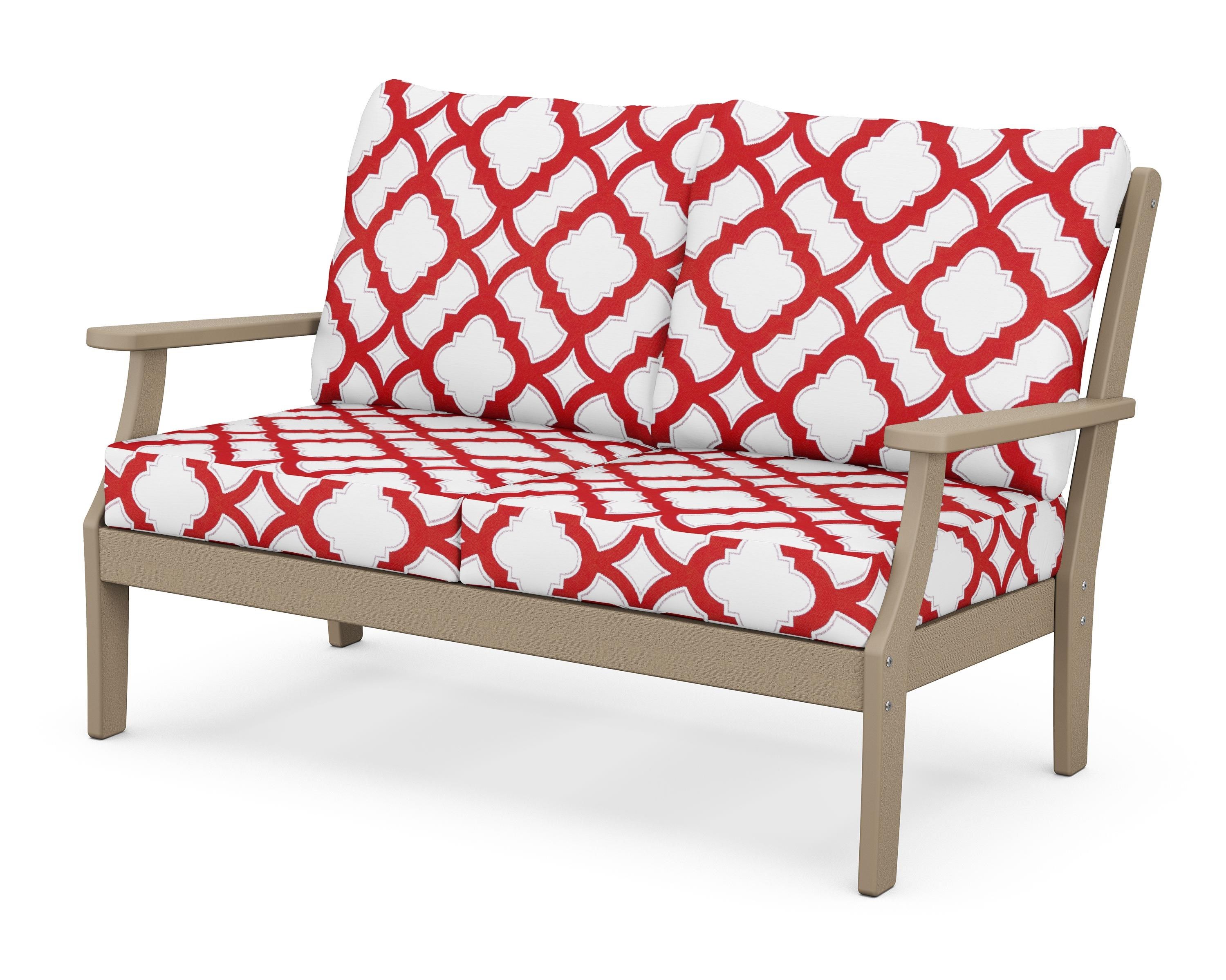 POLYWOOD® Braxton Deep Seating Loveseat in Vintage Sahara / Trellis Crimson