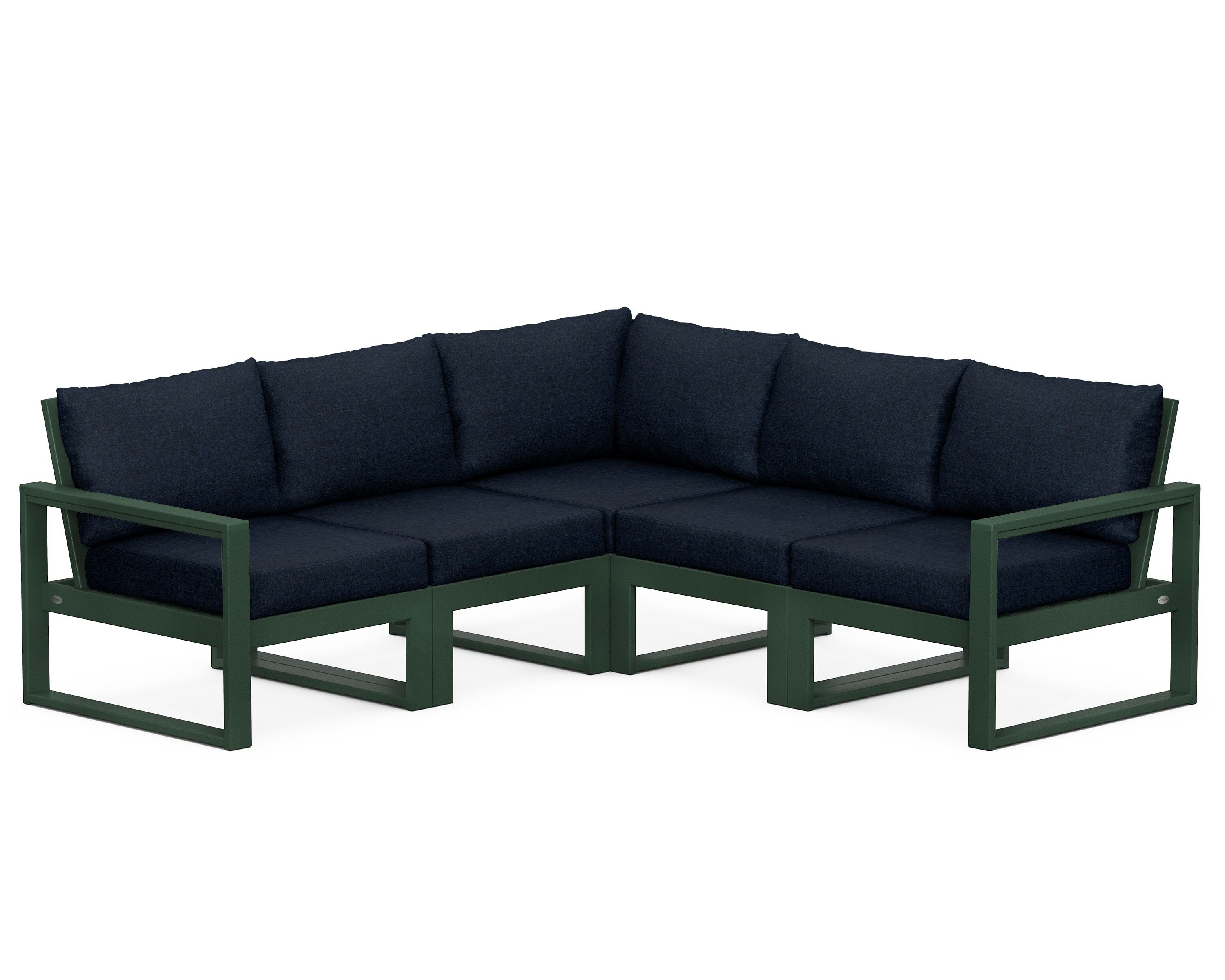 POLYWOOD® EDGE 5-Piece Modular Deep Seating Set in Green / Marine Indigo