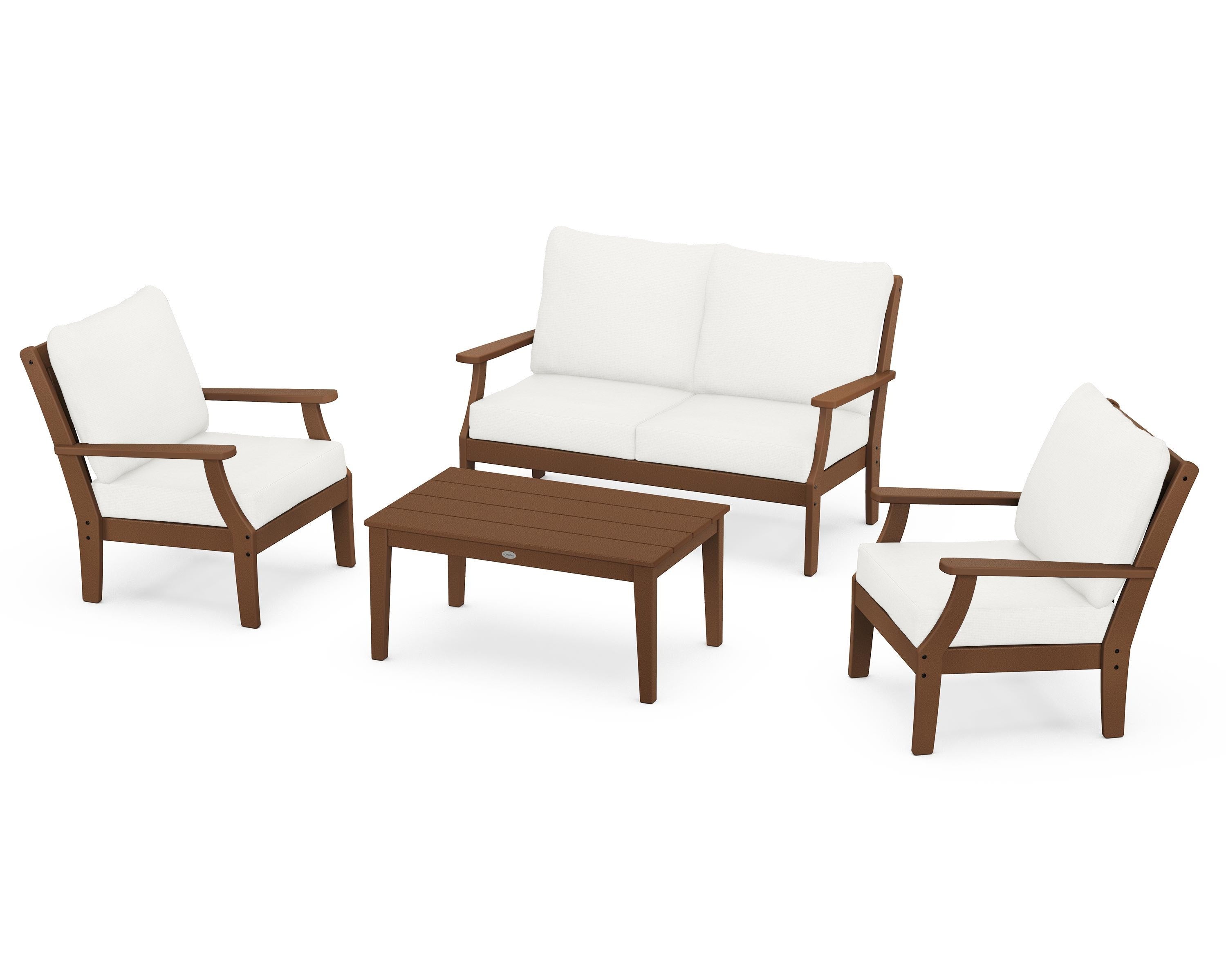 POLYWOOD® Braxton 4-Piece Deep Seating Chair Set in Teak / Natural Linen
