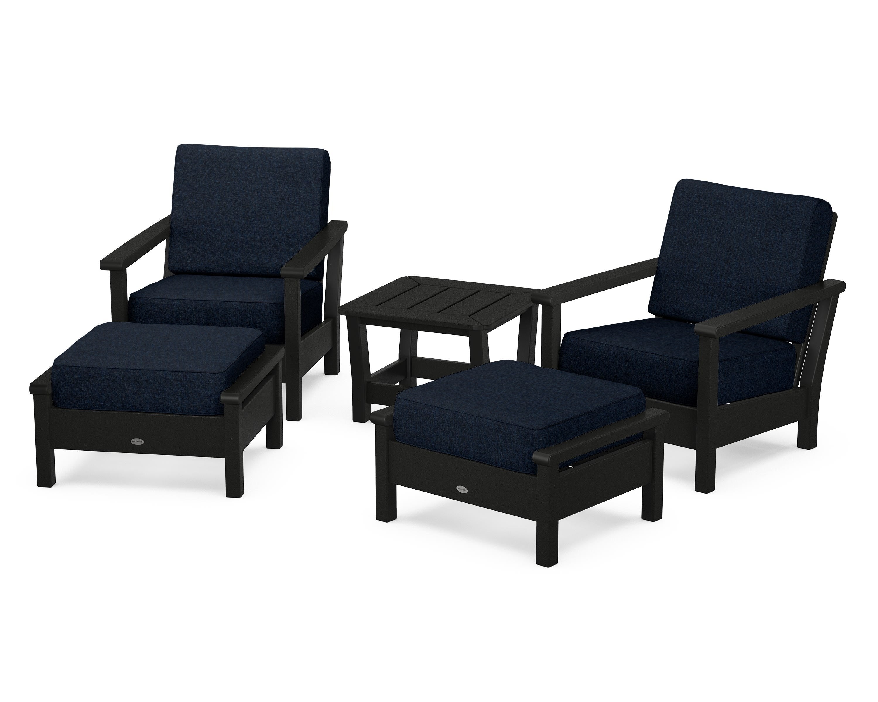 POLYWOOD® Harbour 5-Piece Deep Seating Chair Set in Black / Marine Indigo