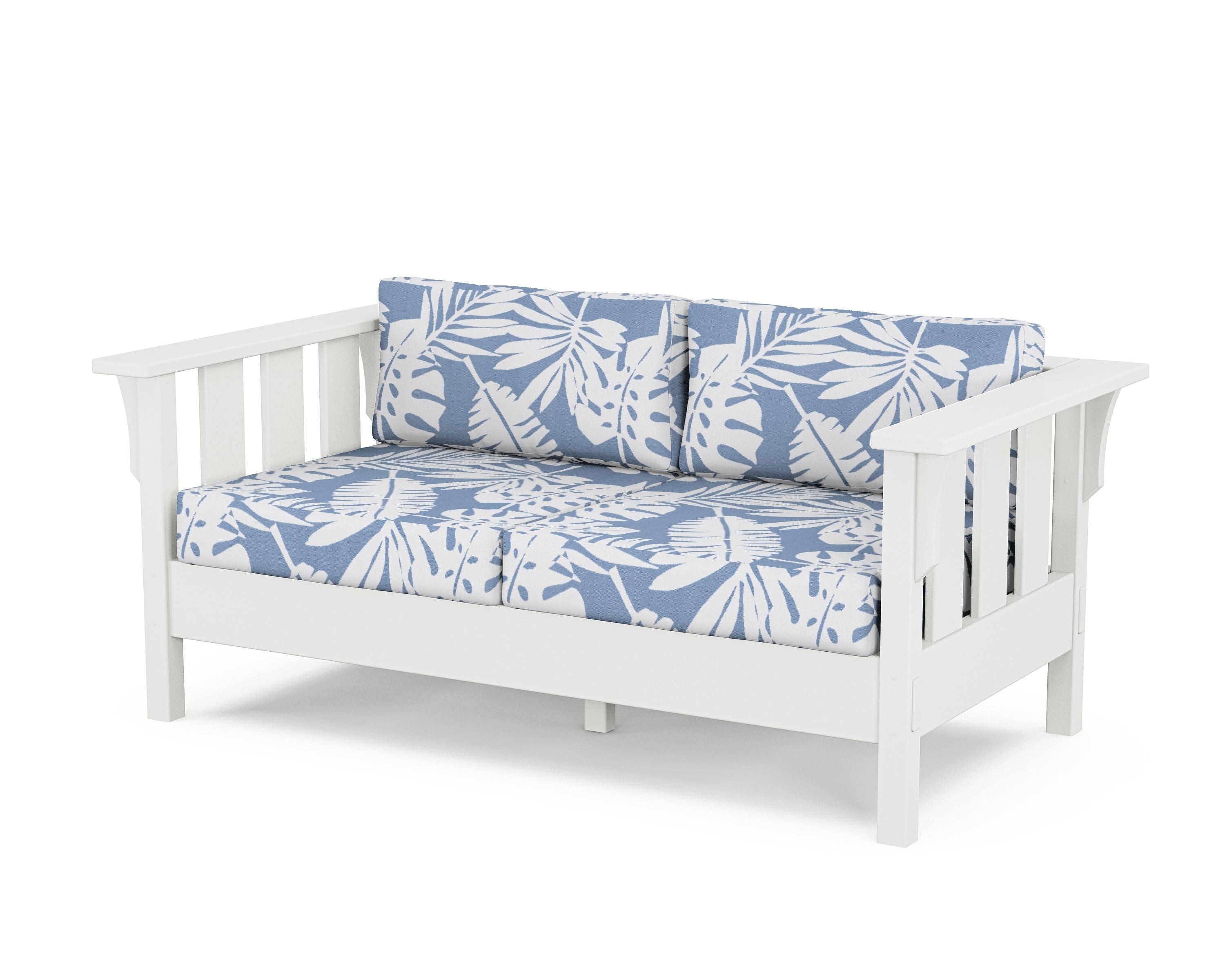 Martha Stewart by POLYWOOD® Acadia Deep Seating Loveseat in White / Leaf Sky Blue