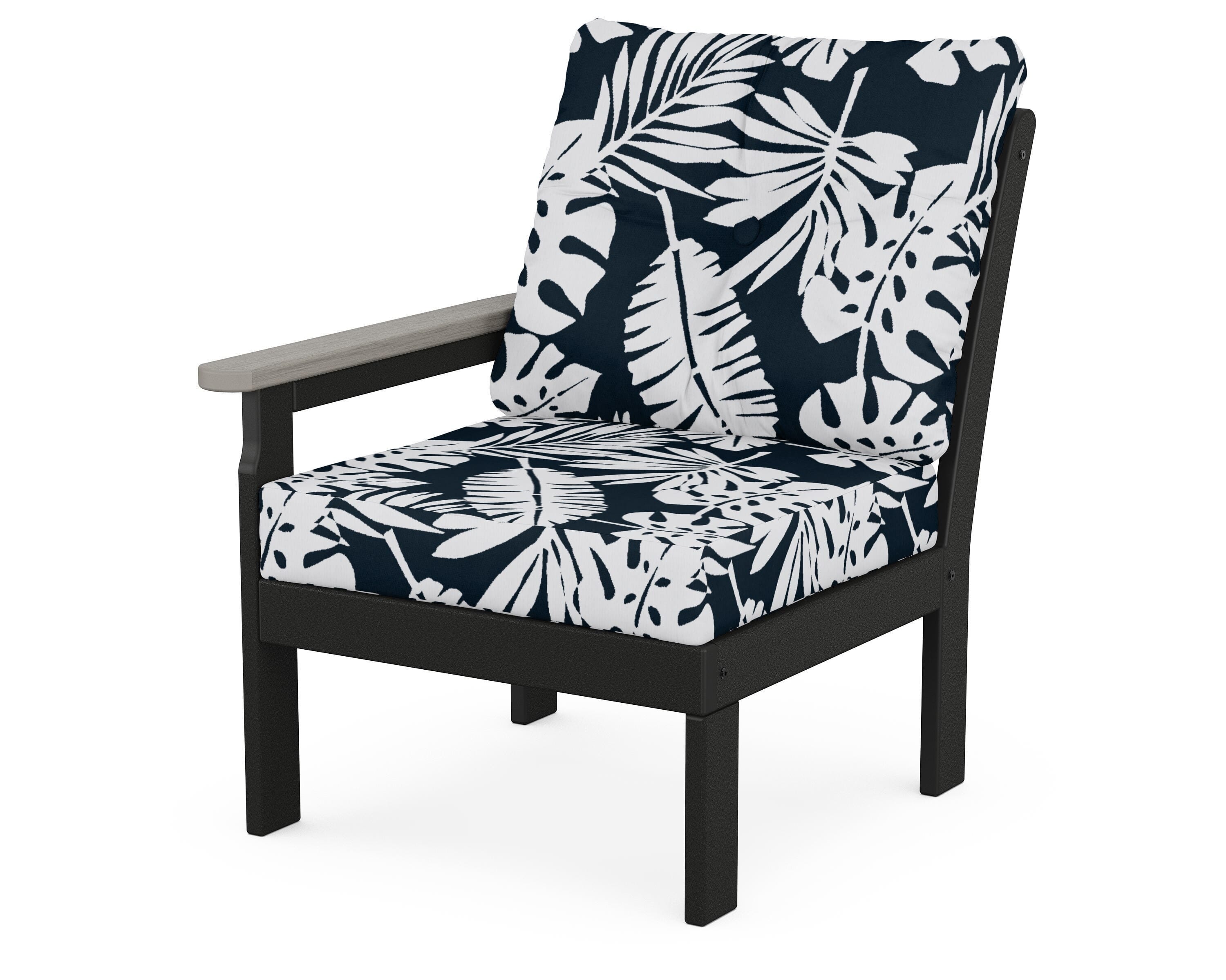 POLYWOOD® Vineyard Modular Left Arm Chair in Black / Driftwood / Leaf Marine Indigo