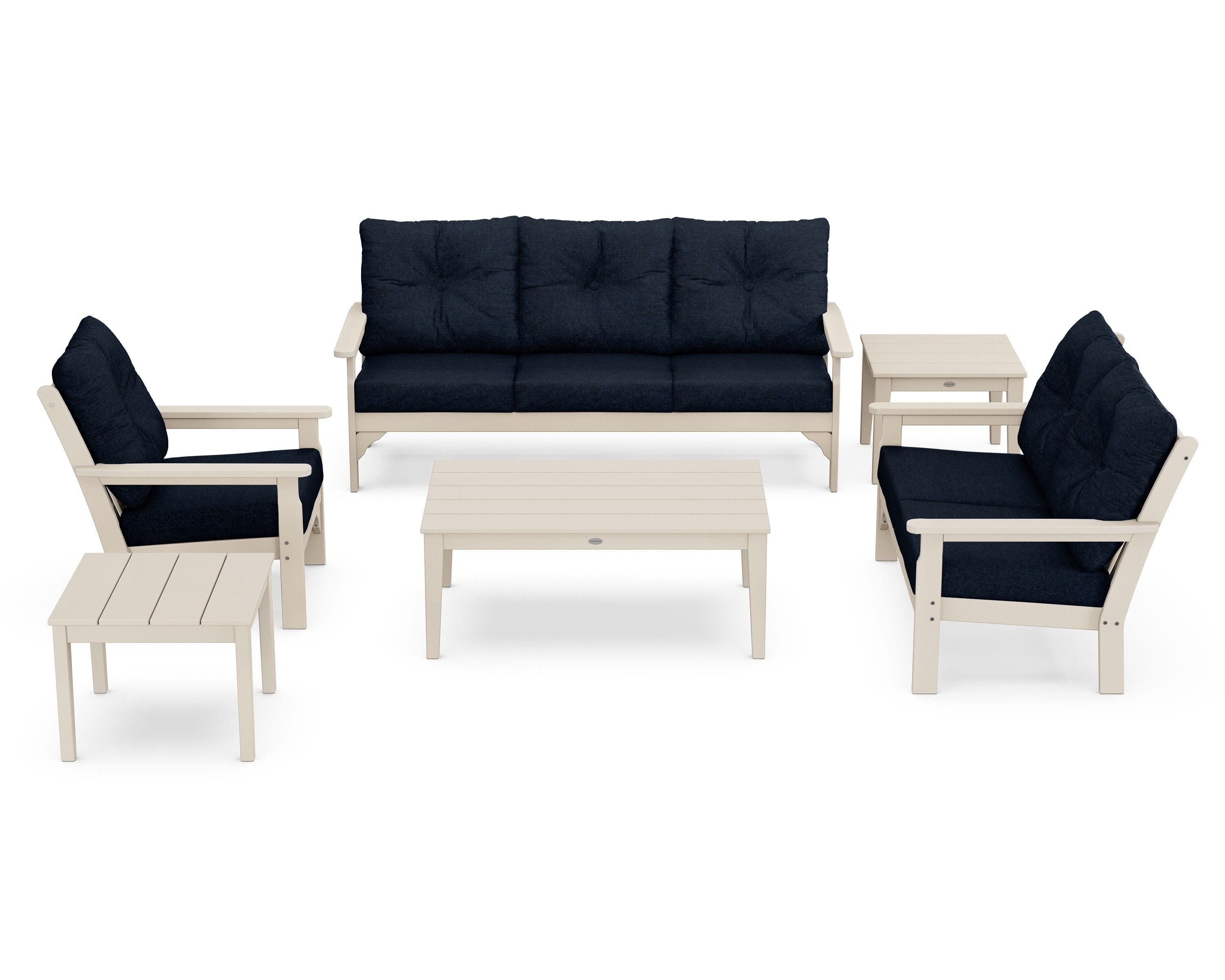 POLYWOOD® Vineyard 6-Piece Deep Seating Set in Sand / Marine Indigo