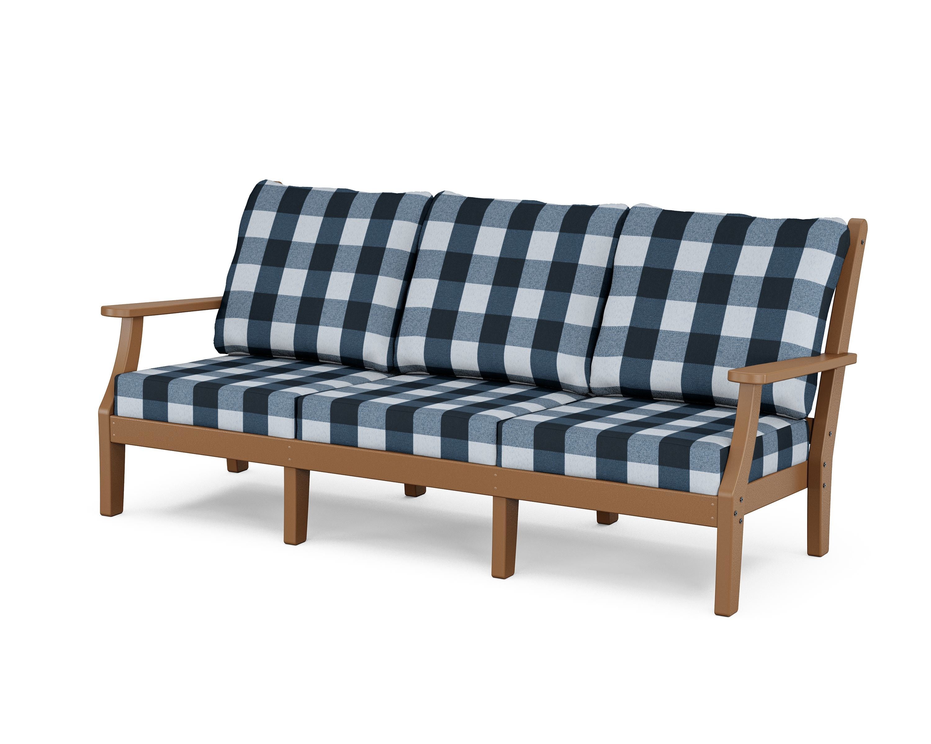 Country Living Wovendale Deep Seating Sofa in Teak / Buffalo Plaid Marine Indigo