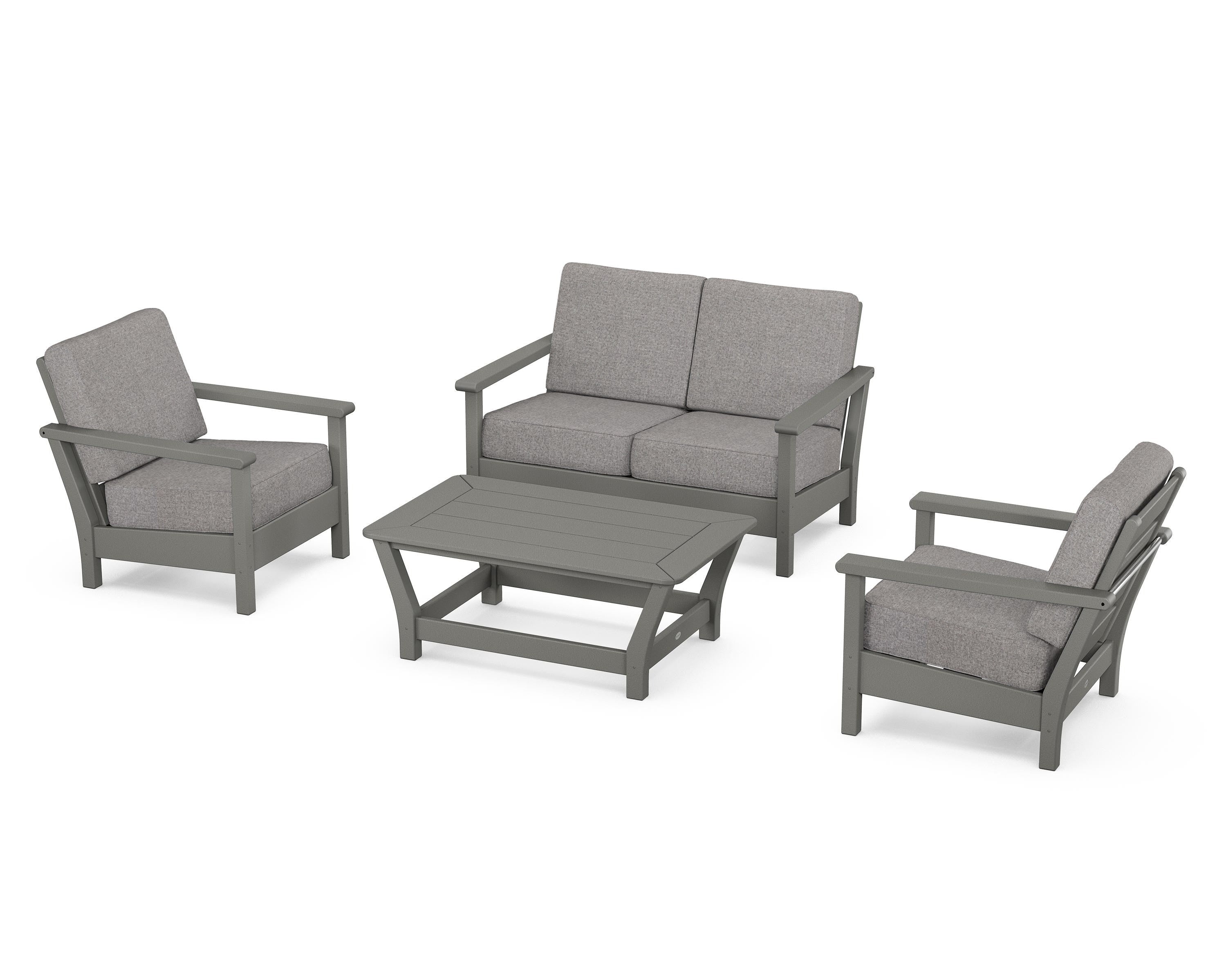 POLYWOOD® Harbour 4-Piece Deep Seating Set in Slate Grey / Grey Mist