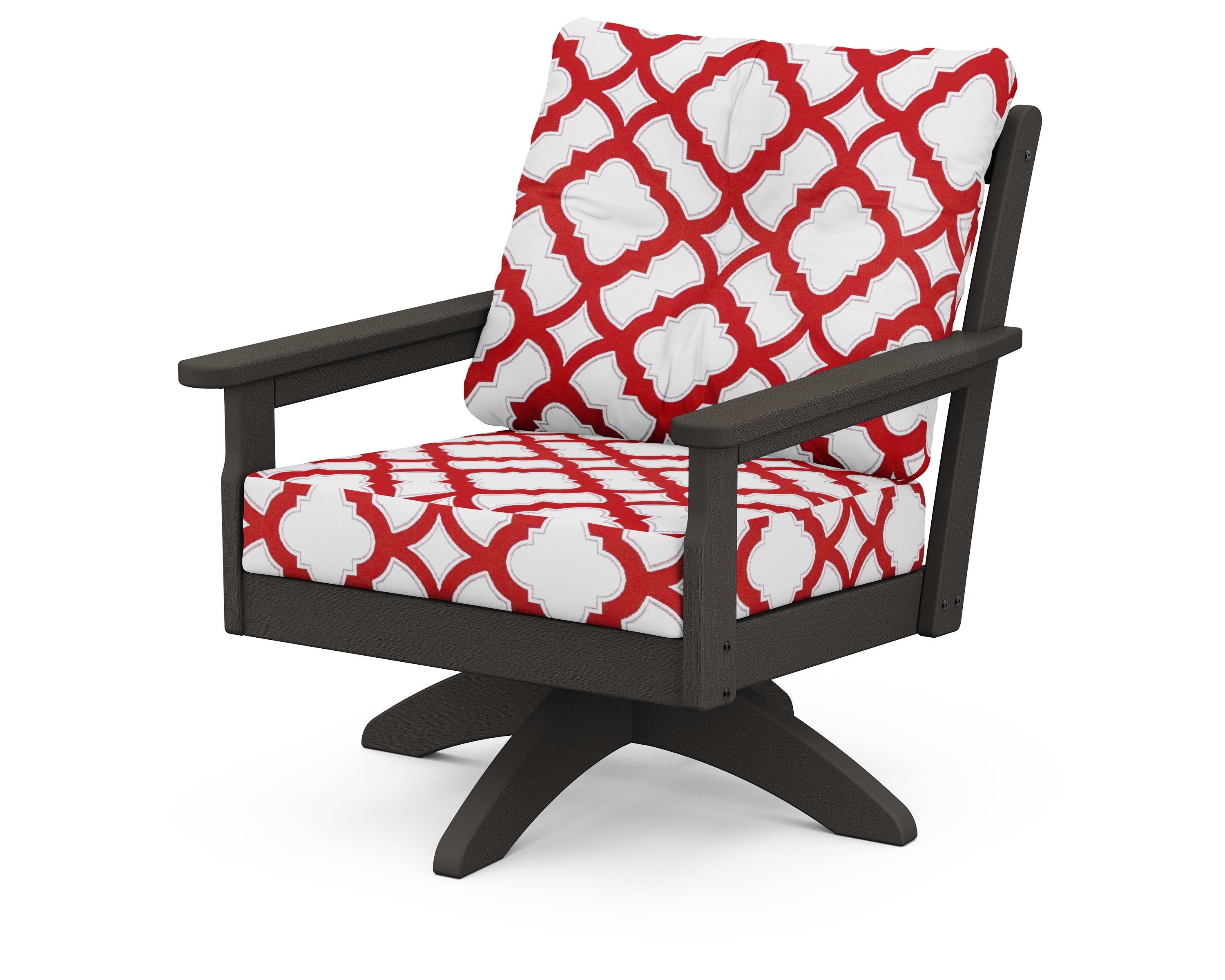 POLYWOOD® Vineyard Deep Seating Swivel Chair in Vintage Coffee / Trellis Crimson