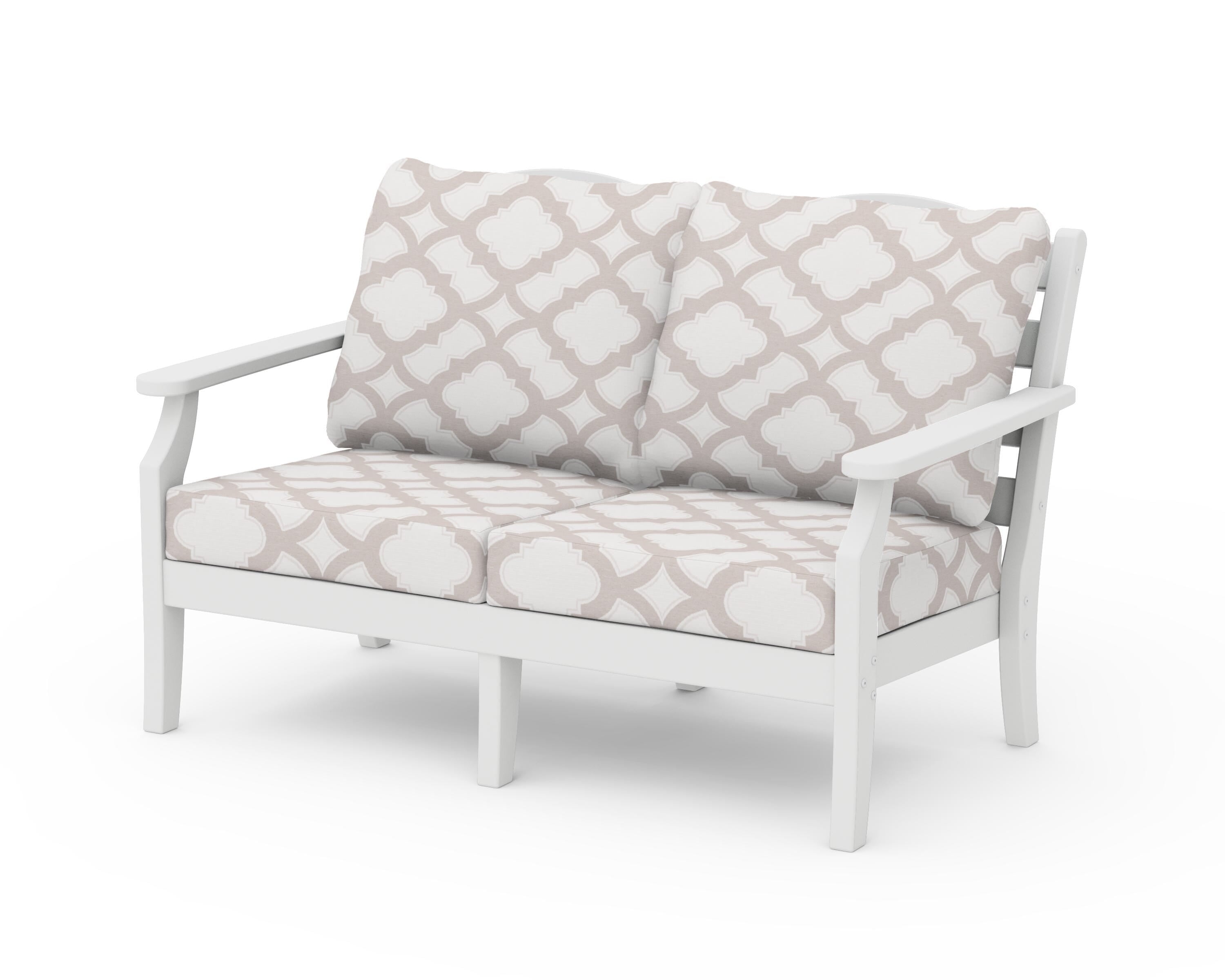 Draper James™ by POLYWOOD® Savannah Deep Seating Loveseat in White / Trellis Dune Burlap