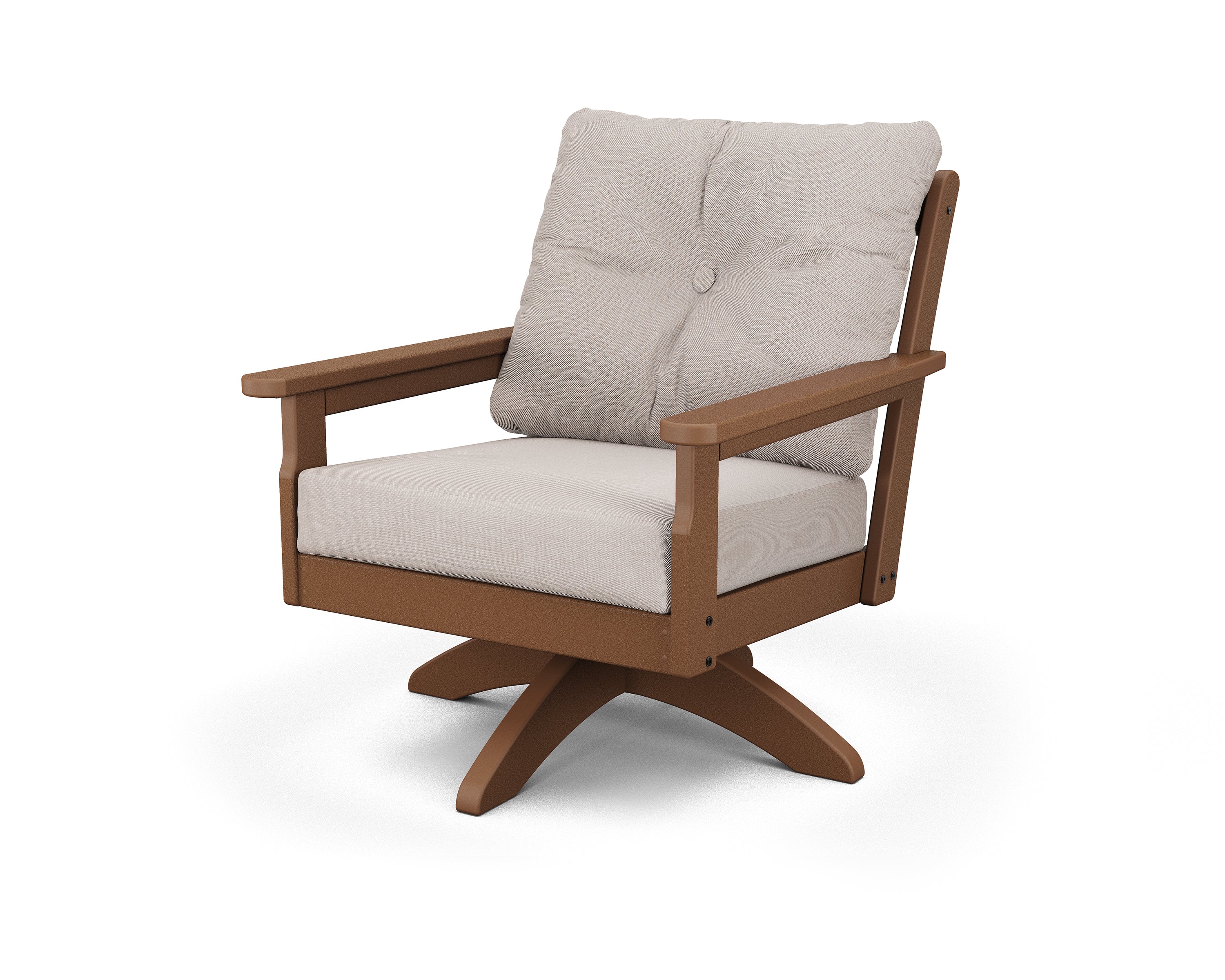 POLYWOOD® Vineyard Deep Seating Swivel Chair in Teak / Dune Burlap
