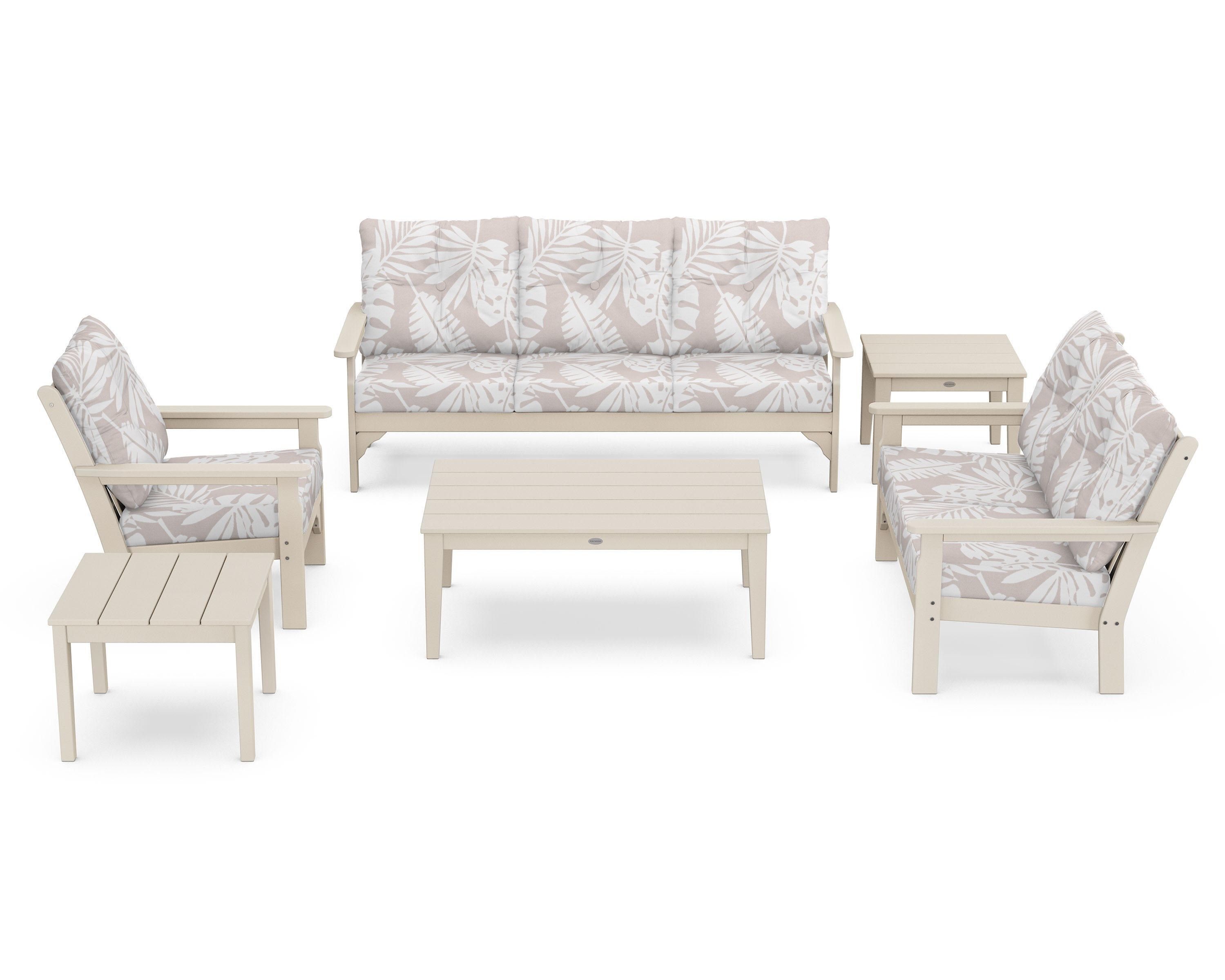 POLYWOOD® Vineyard 6-Piece Deep Seating Set in Sand / Leaf Dune Burlap
