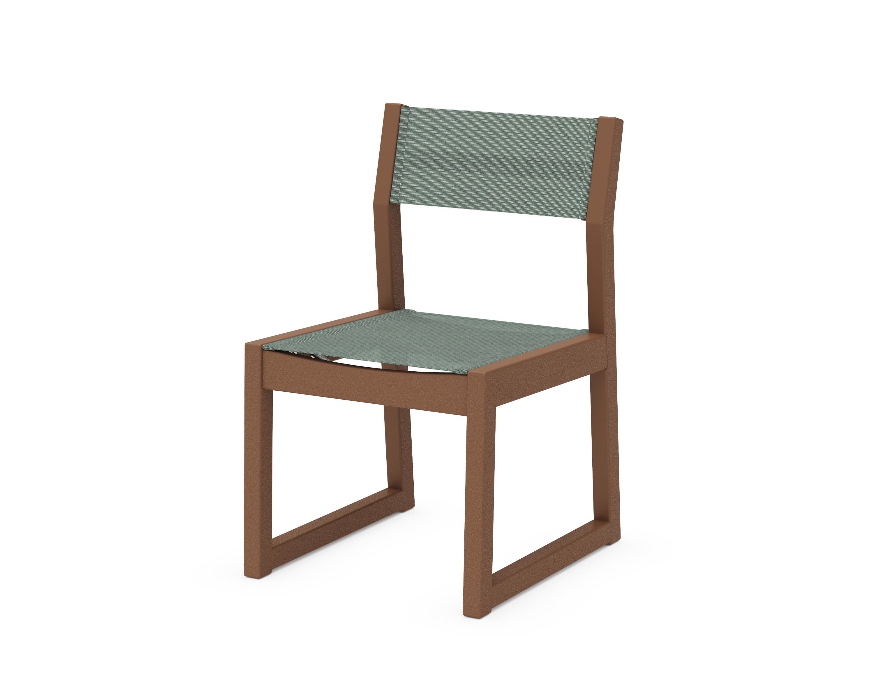 POLYWOOD® EDGE Sling Dining Side Chair in Teak / Dupioni Sea Mist Sling