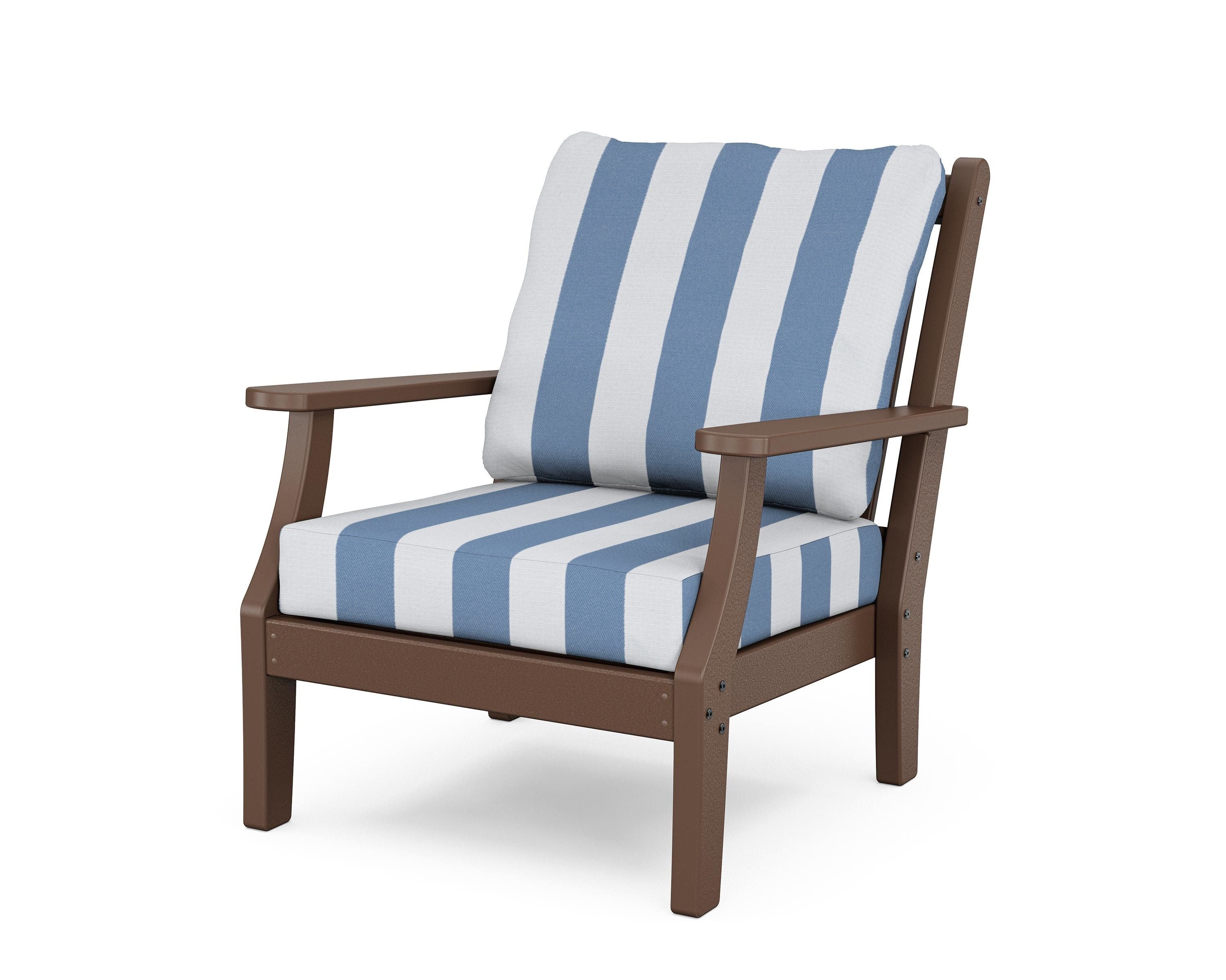 Country Living Wovendale Deep Seating Chair in Mahogany / Cabana Stripe Sky Blue