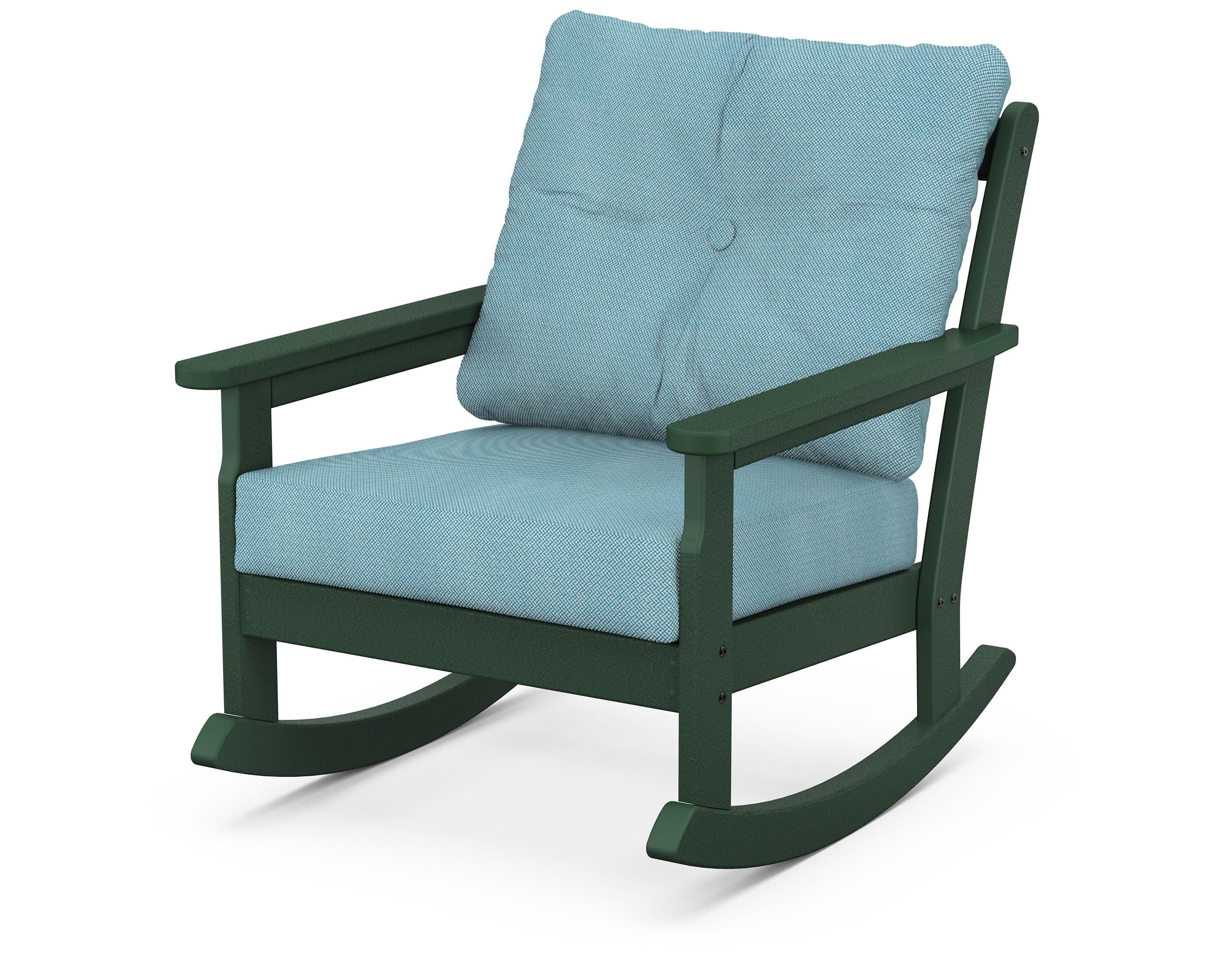 POLYWOOD® Vineyard Deep Seating Rocking Chair in Green / Lattice Sky Blue