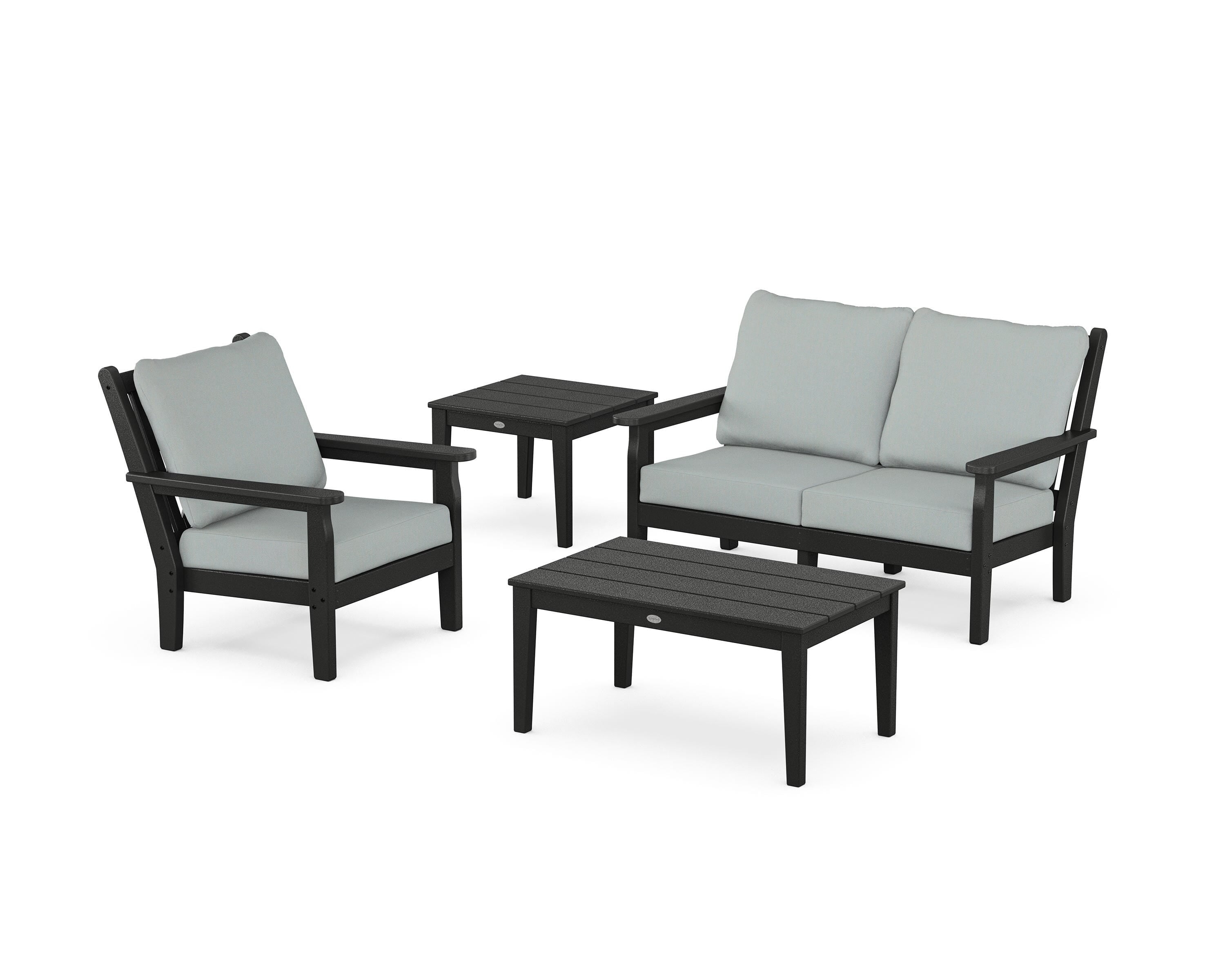 POLYWOOD® Chippendale 4-Piece Deep Seating Set in Black / Spa
