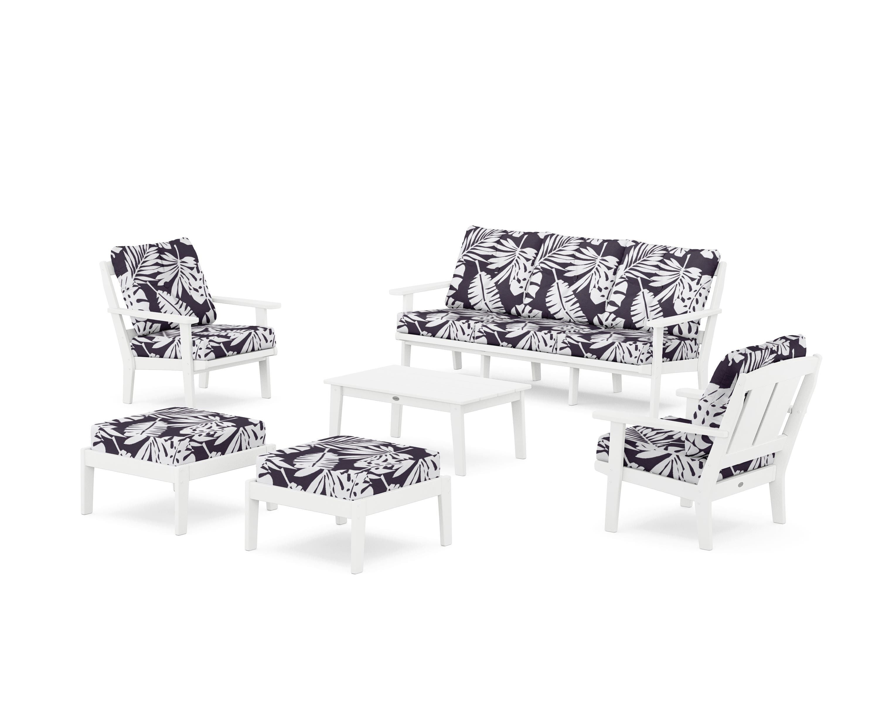 POLYWOOD® Mission 6-Piece Lounge Sofa Set in White / Leaf Navy
