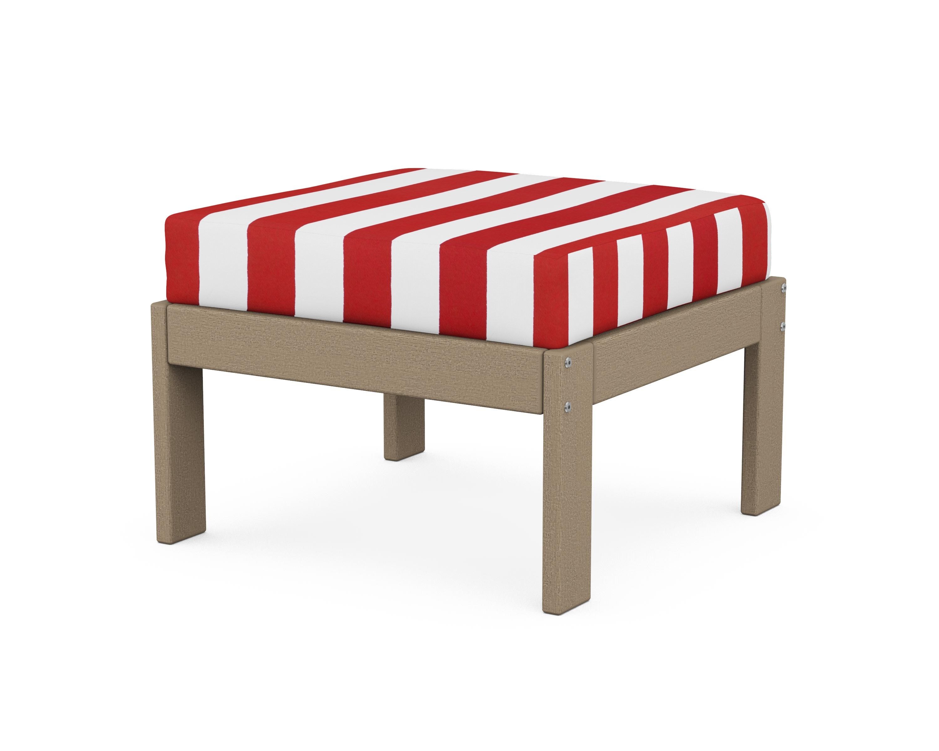 POLYWOOD® Vineyard Modular Ottoman in Vintage Sahara / Cabana Stripe Crimson