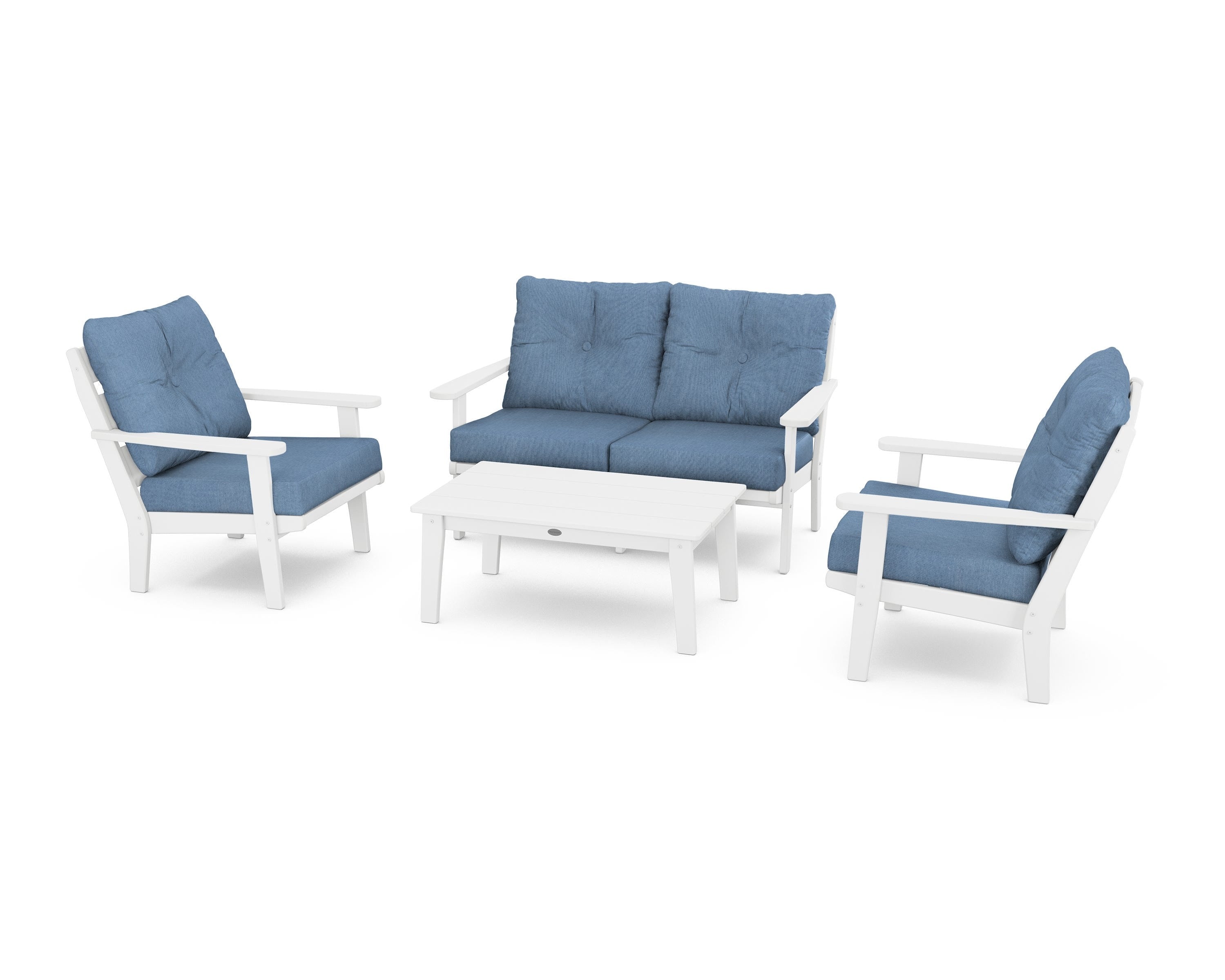 POLYWOOD® Lakeside 4-Piece Deep Seating Set in White / Sky Blue