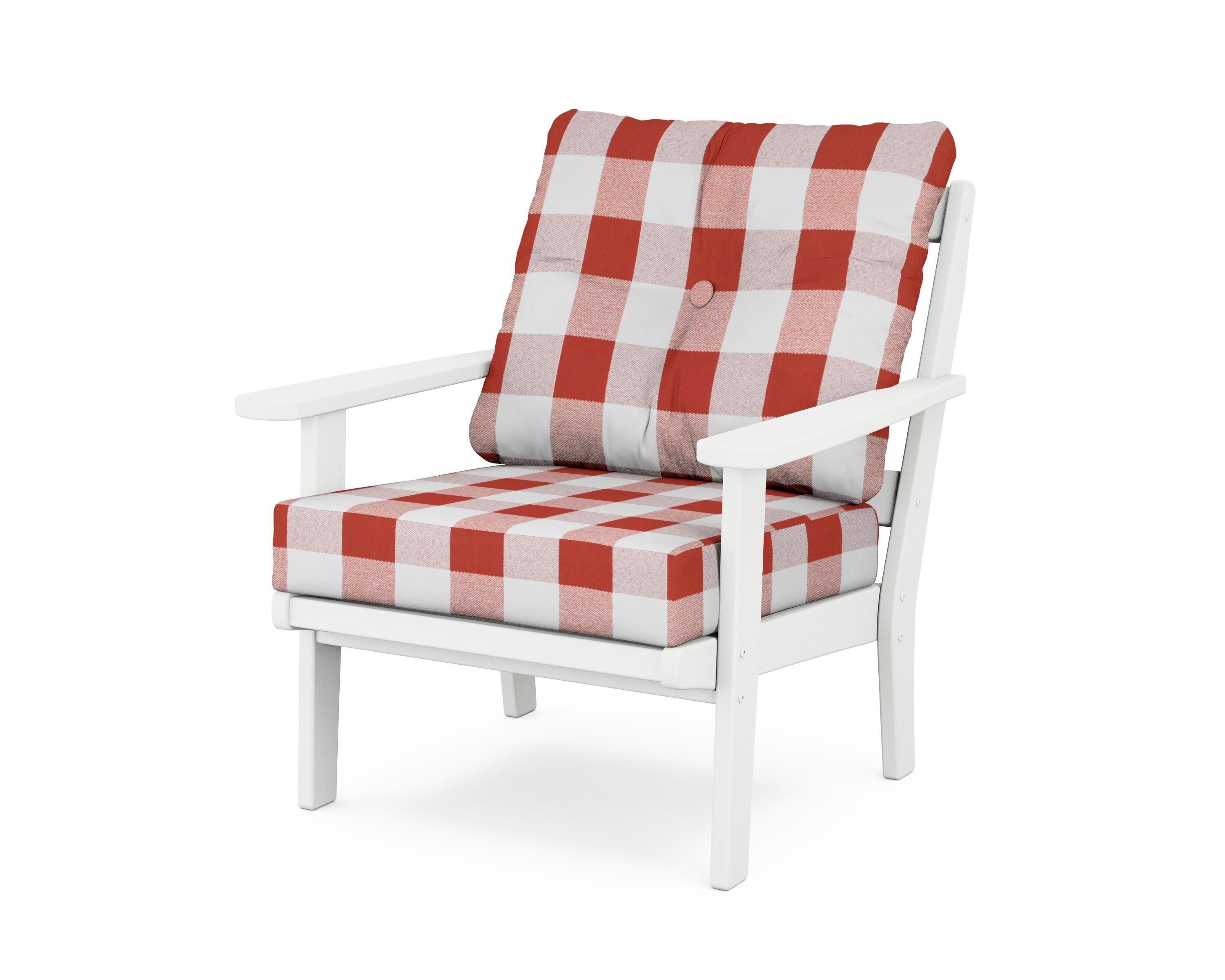 POLYWOOD® Mission Deep Seating Chair in White / Buffalo Plaid Crimson