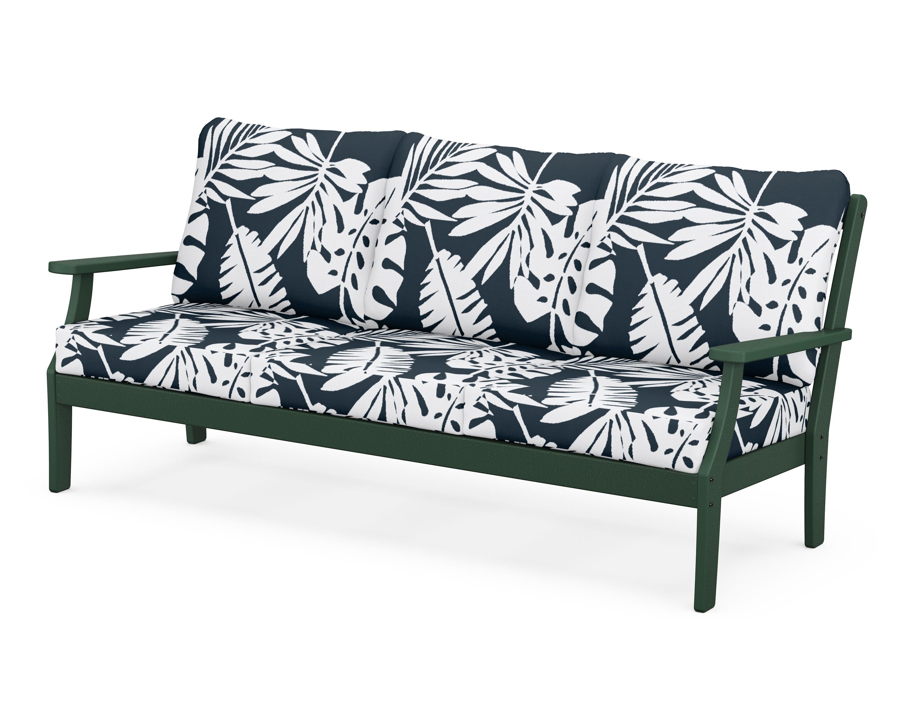 POLYWOOD® Braxton Deep Seating Sofa in Green / Leaf Marine Indigo
