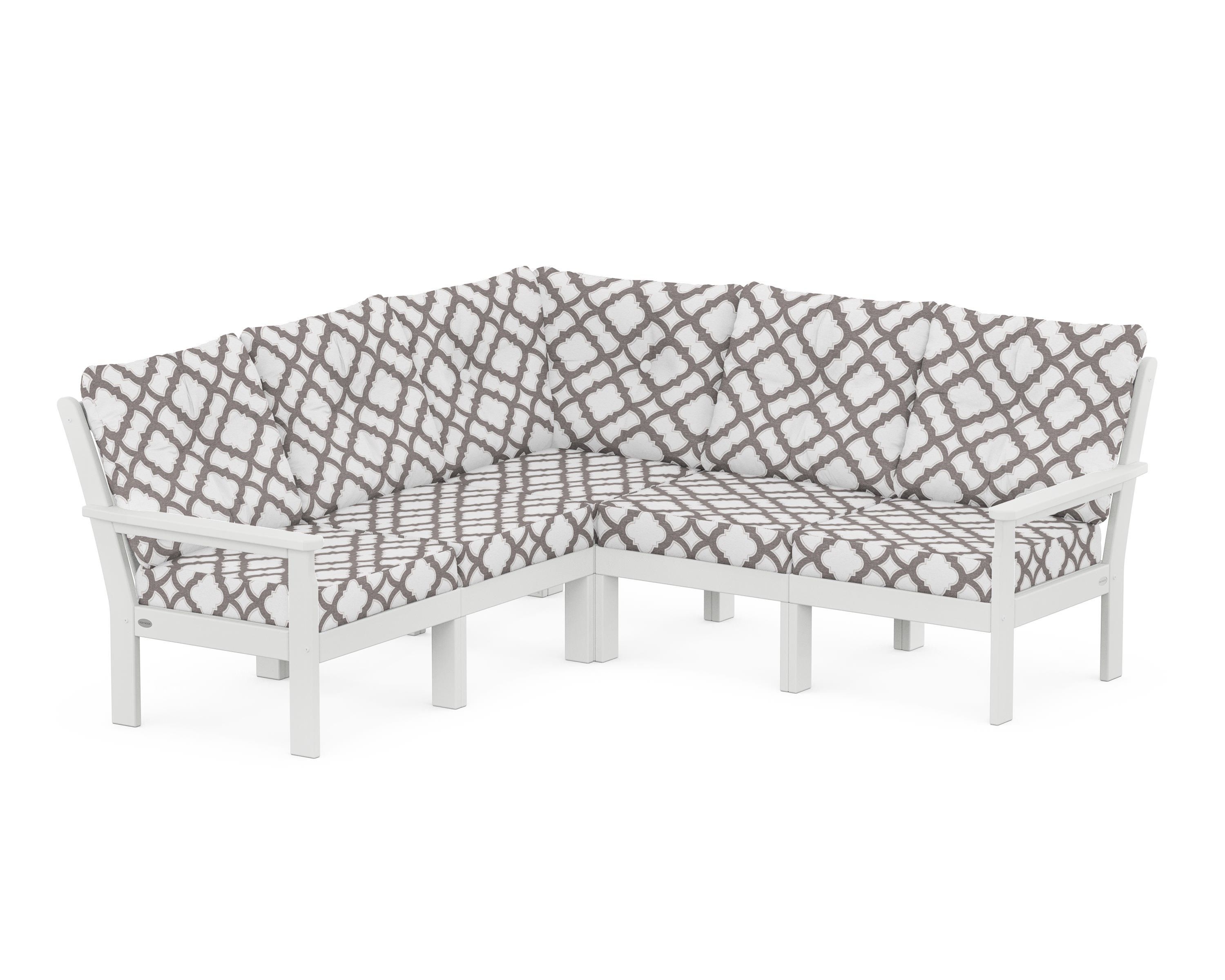 POLYWOOD® Vineyard 5-Piece Sectional in White / Trellis Grey Mist