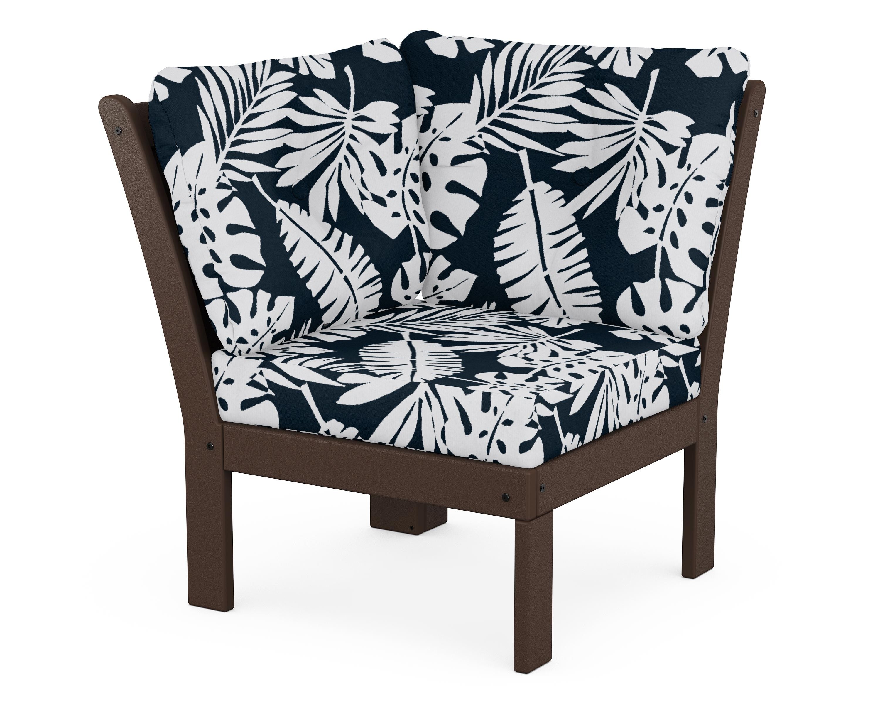 POLYWOOD® Vineyard Modular Corner Chair in Mahogany / Leaf Marine Indigo