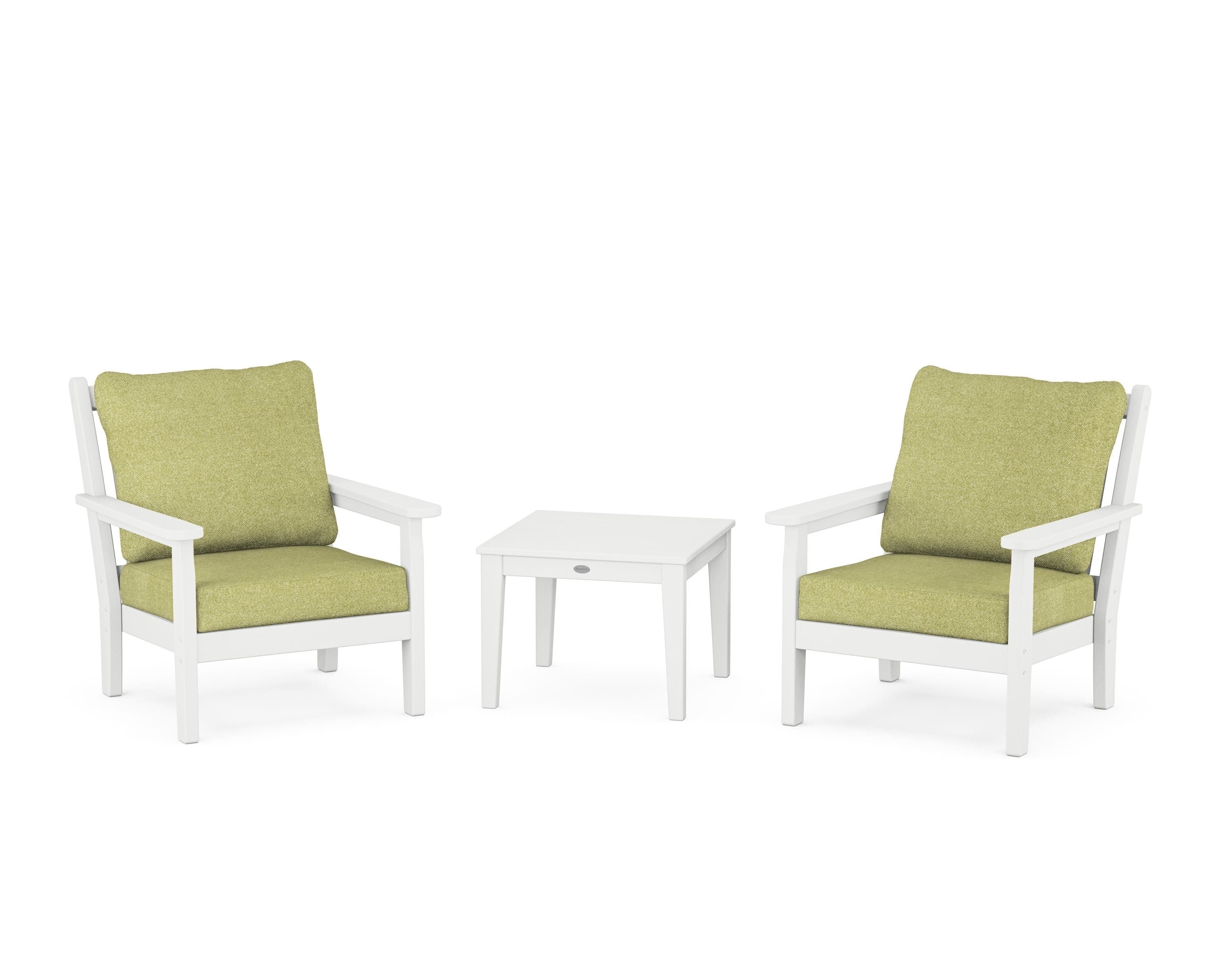 POLYWOOD® Chippendale 3-Piece Deep Seating Set in White / Chartreuse Boucle