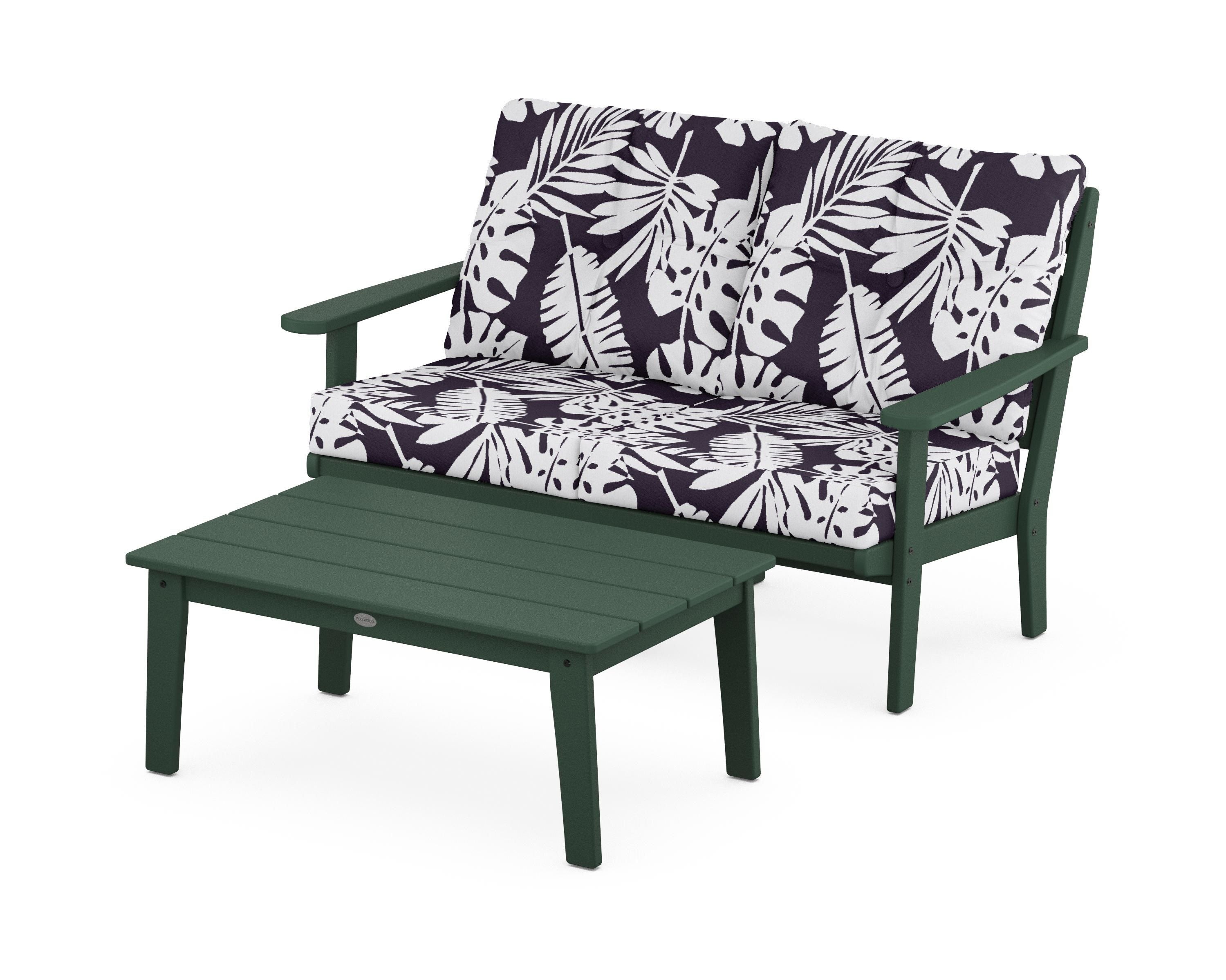 POLYWOOD® Lakeside 2-Piece Lounge Loveseat Set in Green / Leaf Navy
