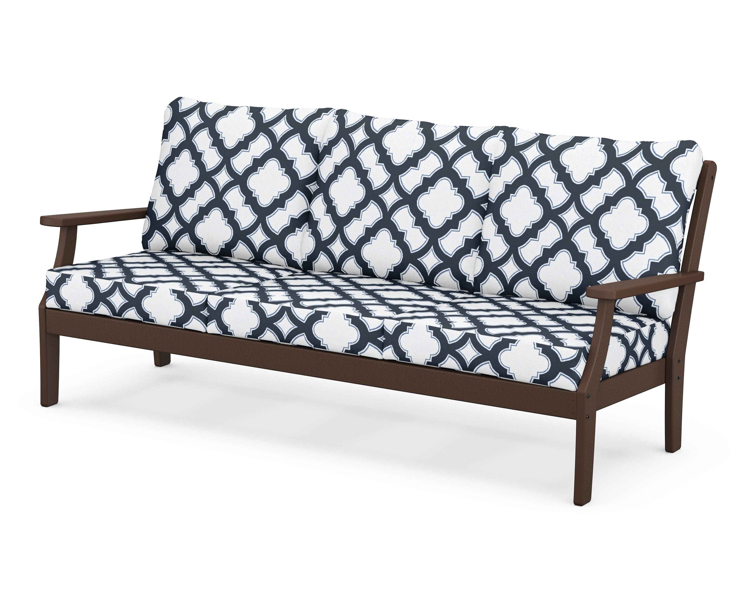 POLYWOOD® Braxton Deep Seating Sofa in Mahogany / Trellis Marine Indigo