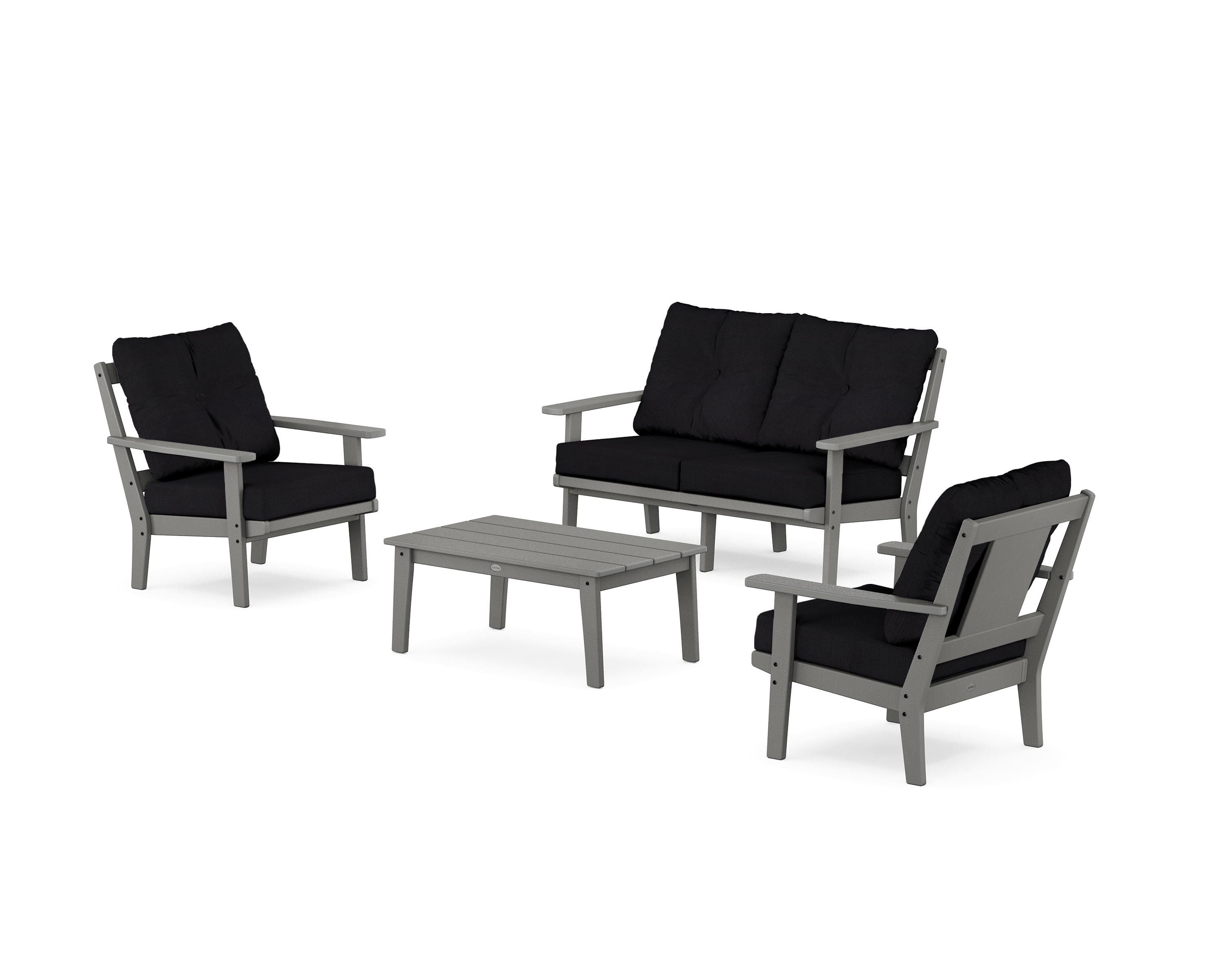 POLYWOOD® Prairie 4-Piece Deep Seating Set with Loveseat in Slate Grey / Midnight Linen