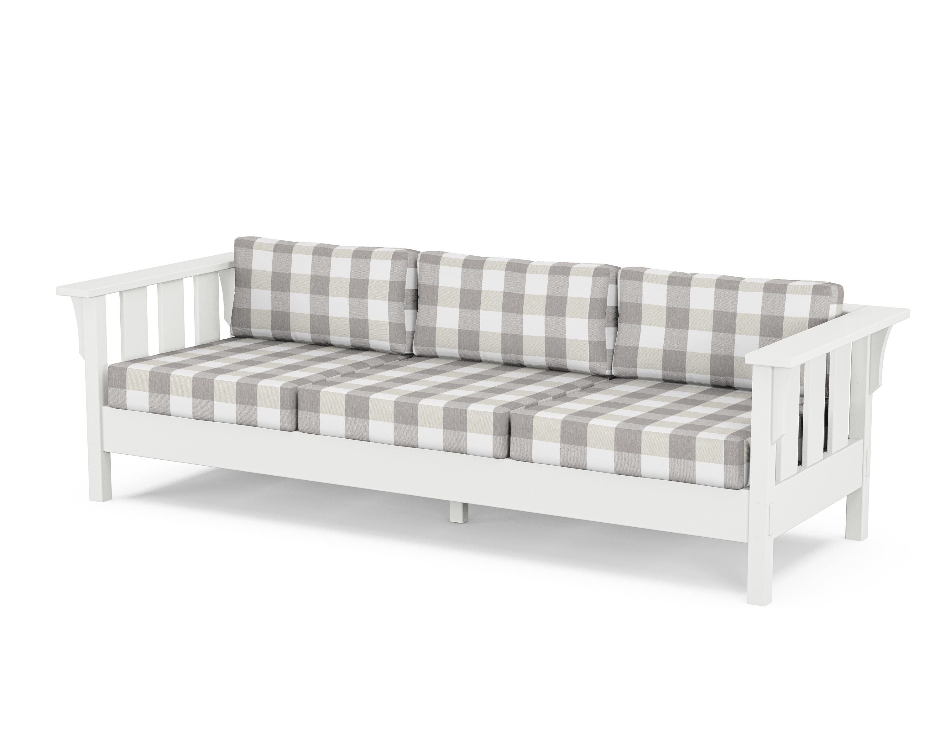 Martha Stewart by POLYWOOD® Acadia Deep Seating Sofa in White / Buffalo Plaid Grey Mist