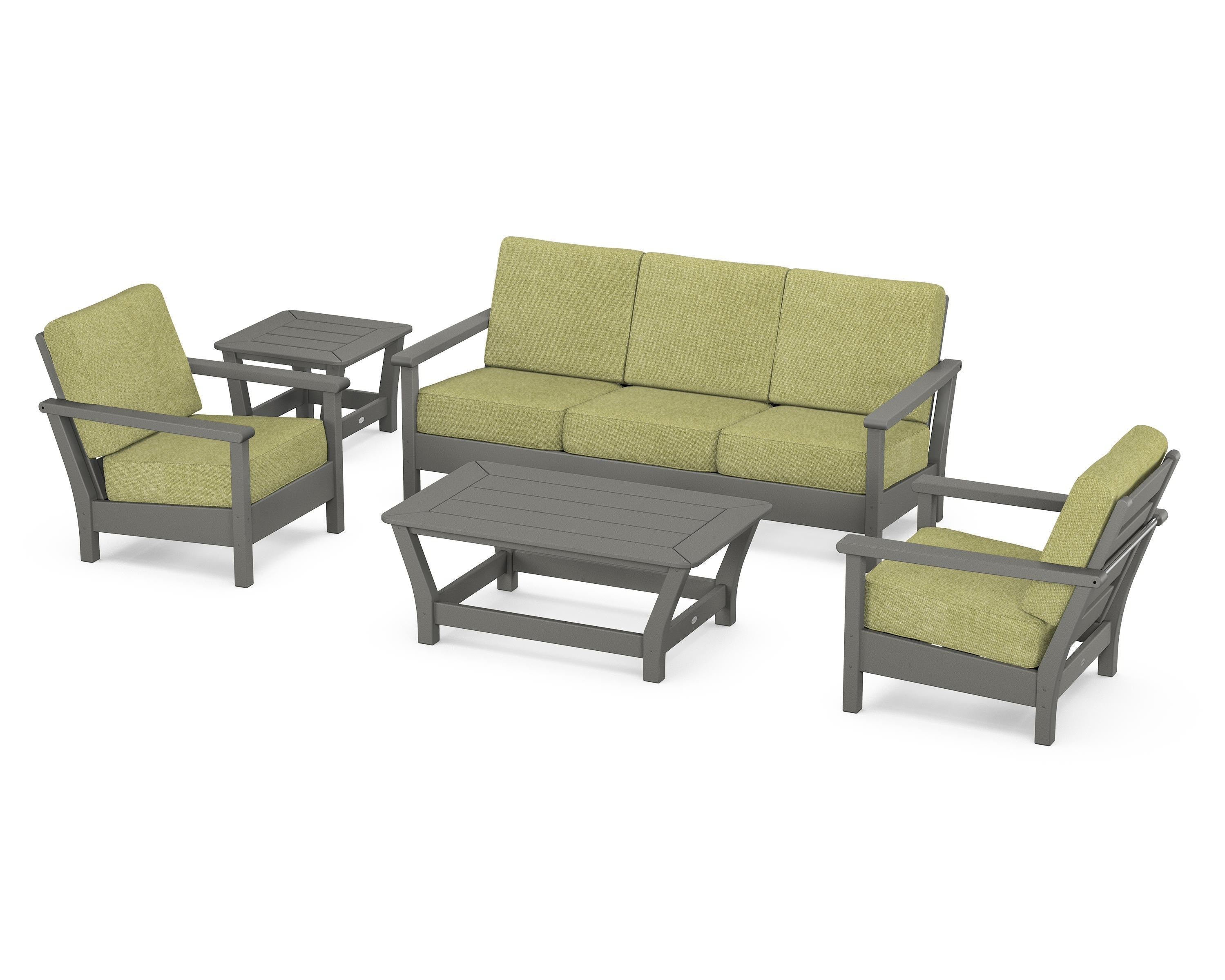 POLYWOOD® Harbour 5-Piece Deep Seating Set in Slate Grey / Chartreuse Boucle